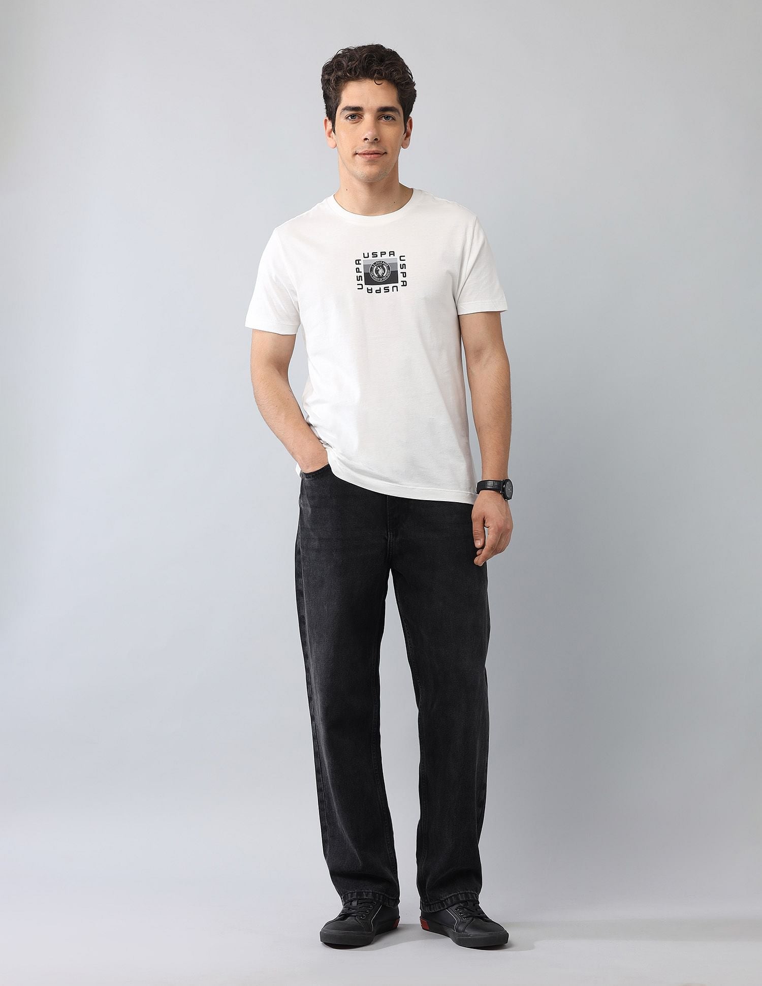 Muscle Fit Graphic Printed T-Shirt Ivory - U.S. Polo Assn. India | Large