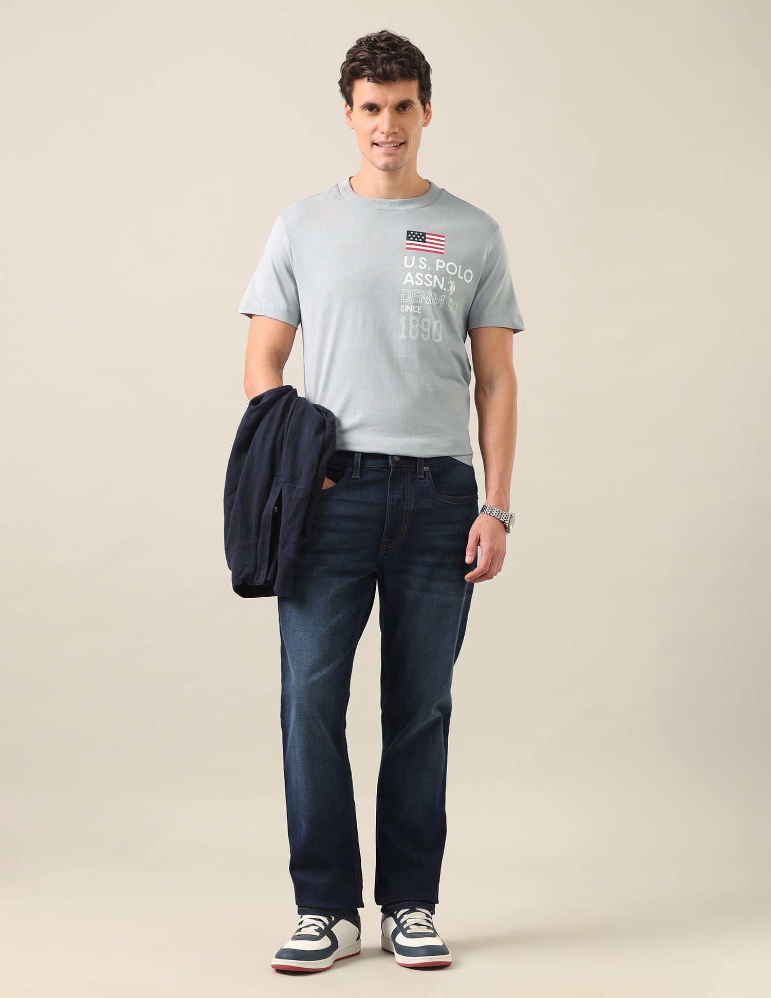 Brand Printed Regular Fit T-Shirt Grey - U.S. Polo Assn. India | Large