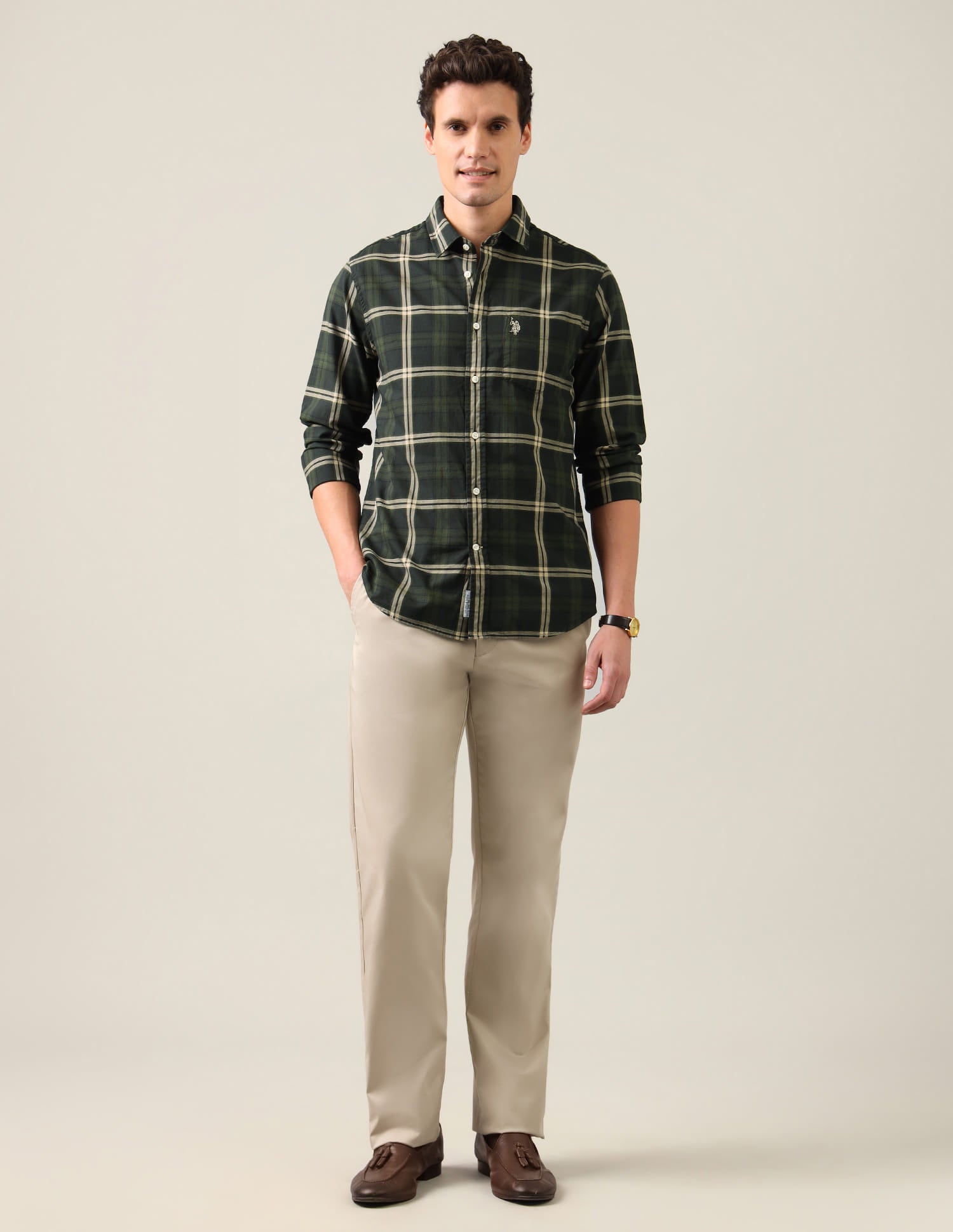 Grid Tattersall Checked Regular Fit Shirt Green - U.S. Polo Assn. India | Large