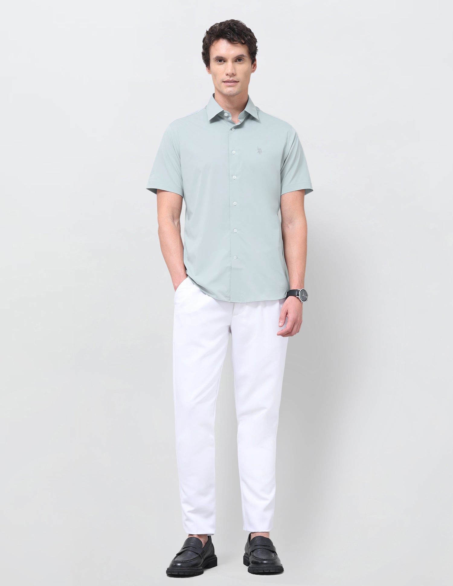 Solid Regular Fit Shirt Light Green - U.S. Polo Assn. India | Large