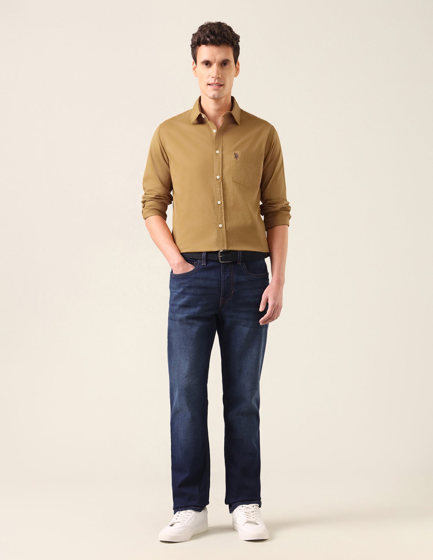 Twill Tailored Fit Shirt Mustard - U.S. Polo Assn. India | Large