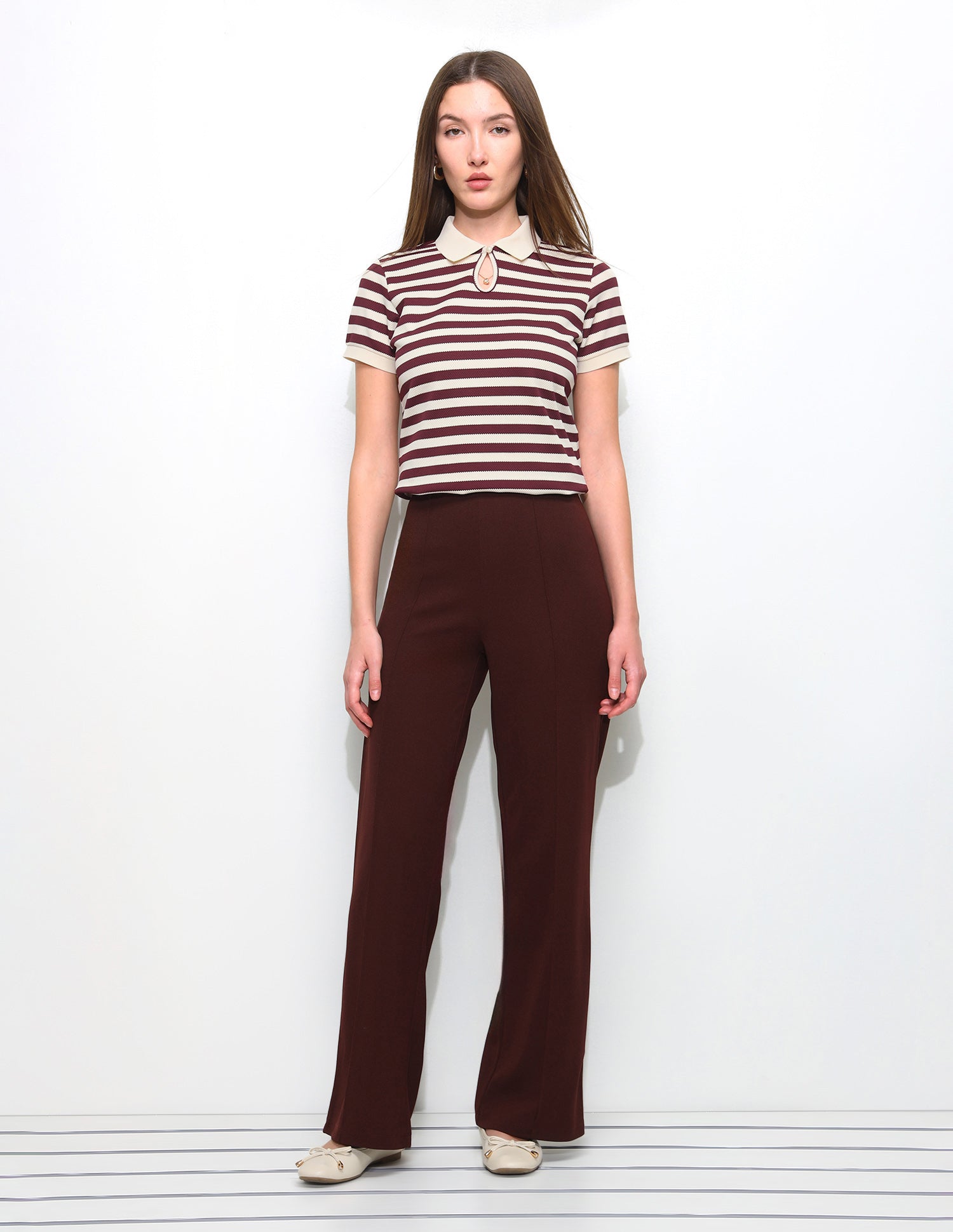 Horizontal Striped Key Hole Polo Shirt Wine - U.S. Polo Assn. India | Large