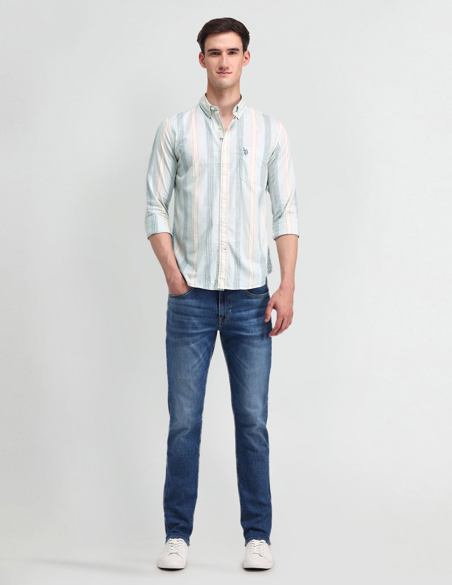 Button Down Slim Fit Shirt Light Blue - U.S. Polo Assn. India | Large