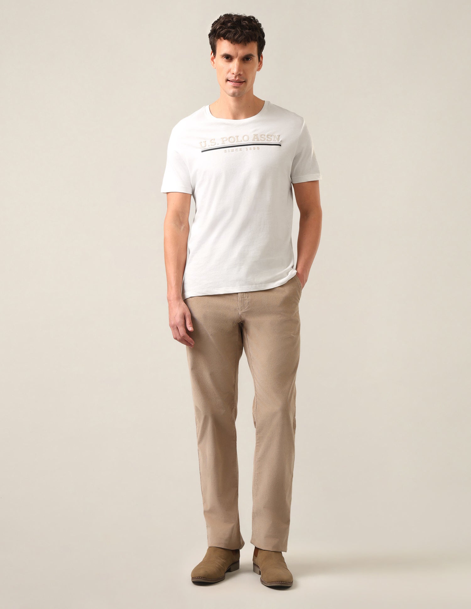Brand Embossed Regular Fit T-Shirt Off White - U.S. Polo Assn. India | Large