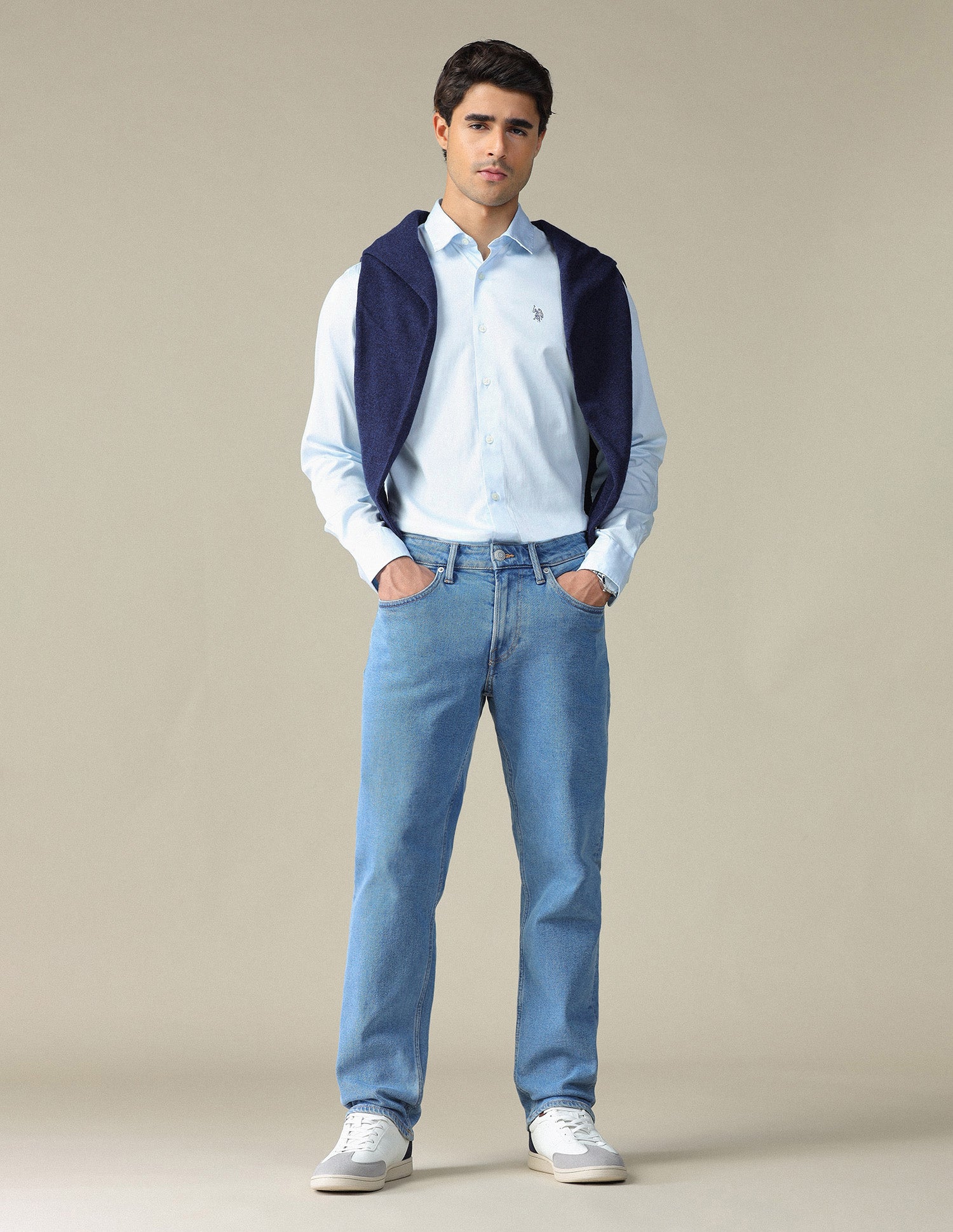 Pure Cotton Satin Shirt Light Blue - U.S. POLO ASSN. | Large