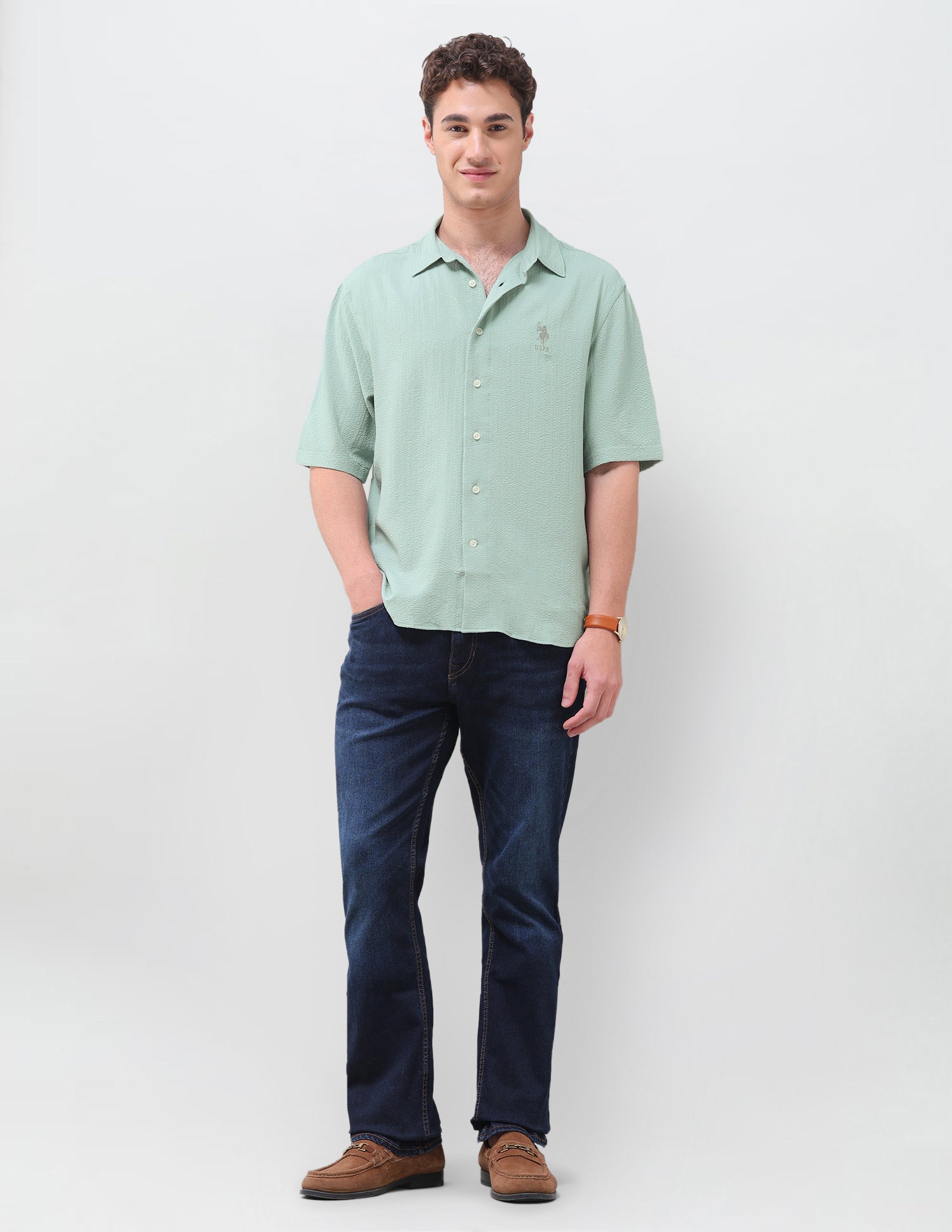 Solid Regular Fit Shirt Green - U.S. Polo Assn. India | Large