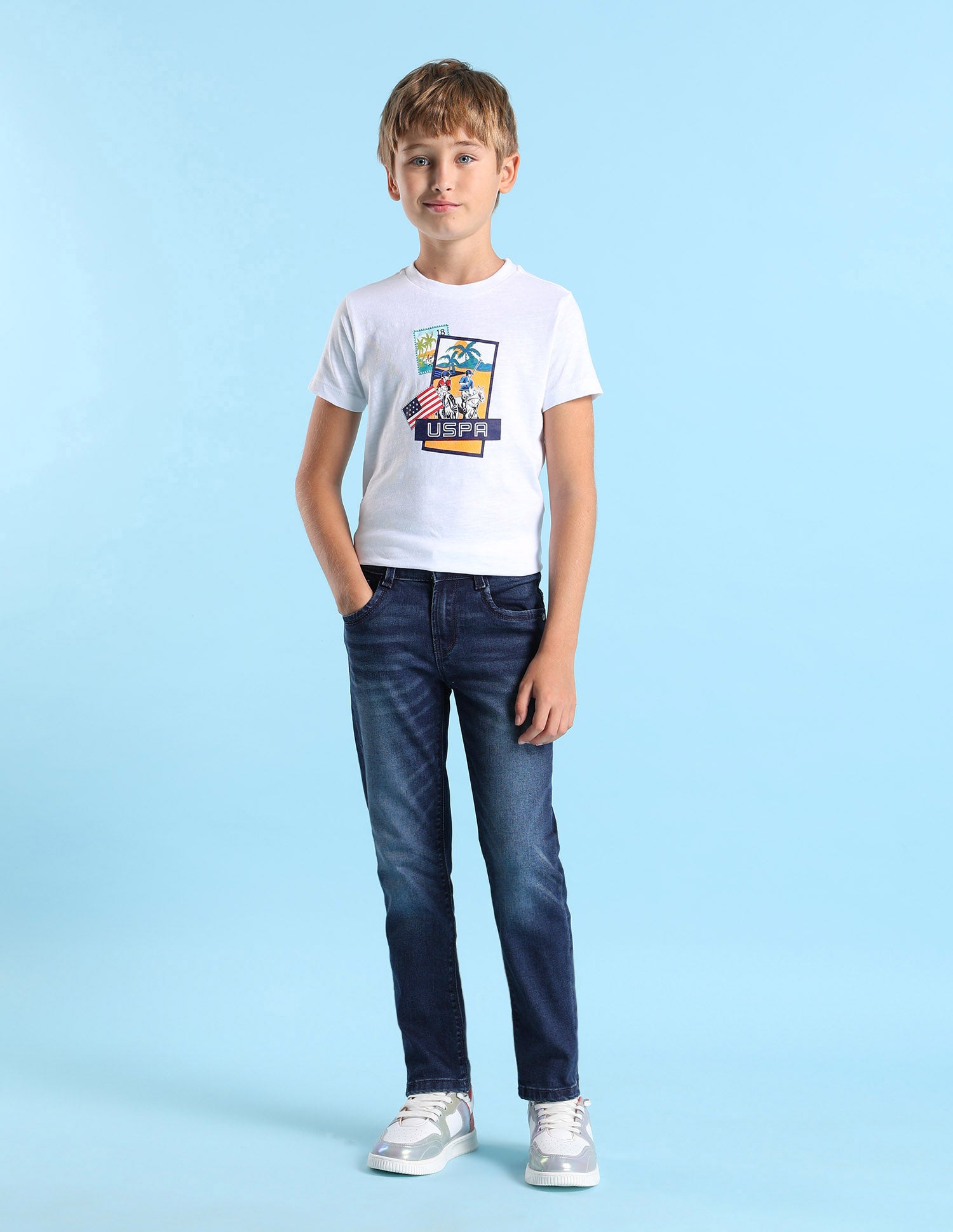 Boys Slim Fit Whiskered Jeans Dark Blue - U.S. POLO ASSN. | Large