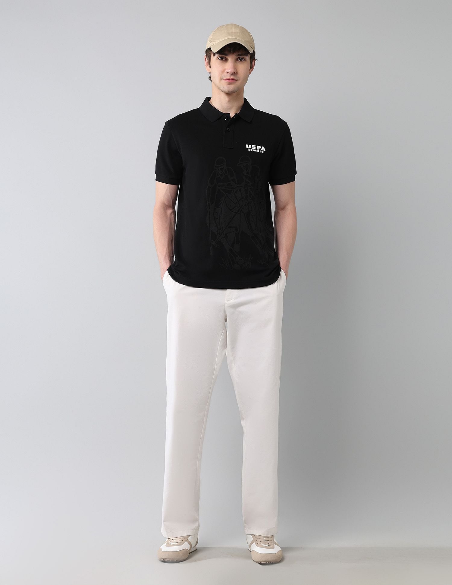 Pure Cotton Muscle Fit Polo Shirt Black - U.S. Polo Assn. India | Large