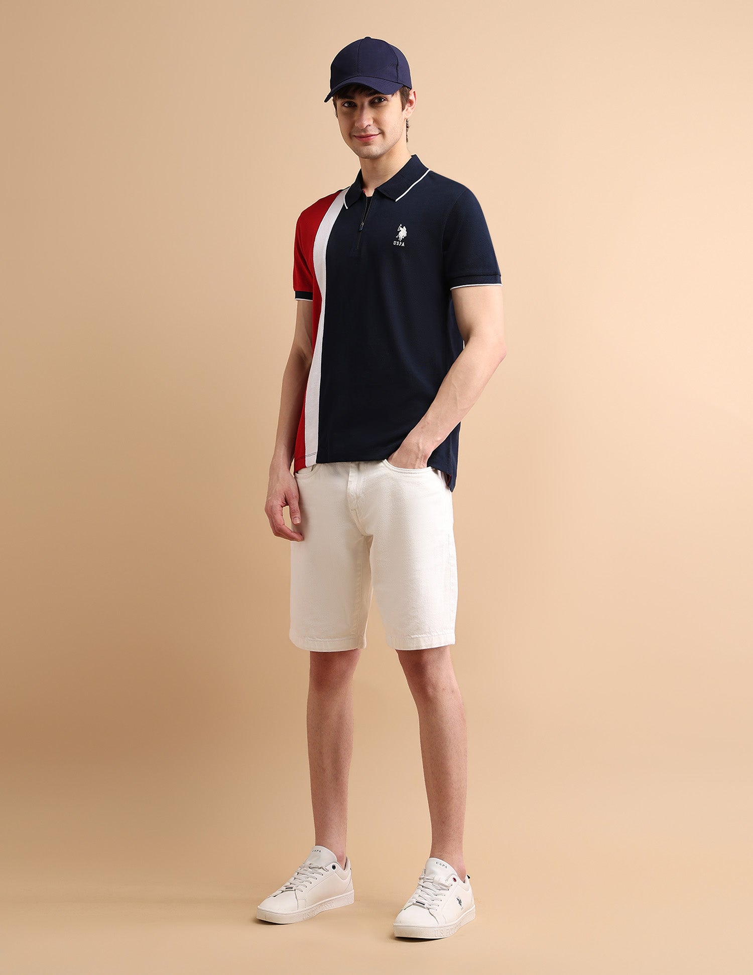 Colour Block Zipper Polo Shirt Navy - U.S. POLO ASSN. | Large