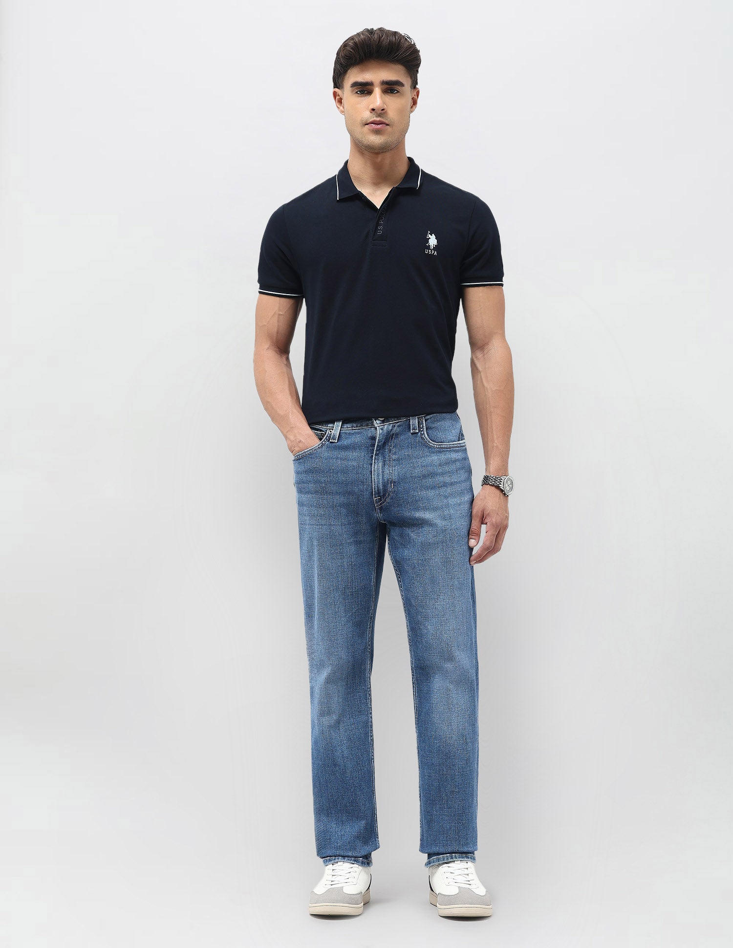 Harold Slim Straight Fit Blue Jeans Mid Blue - U.S. POLO ASSN. | Large