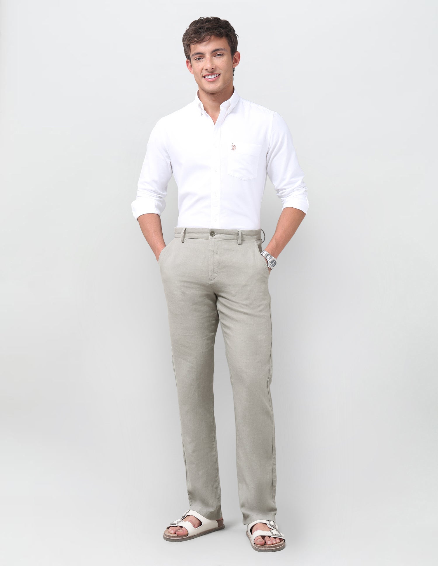 Riley Straight Fit Satin Trousers Sage - U.S. Polo Assn. India | Large