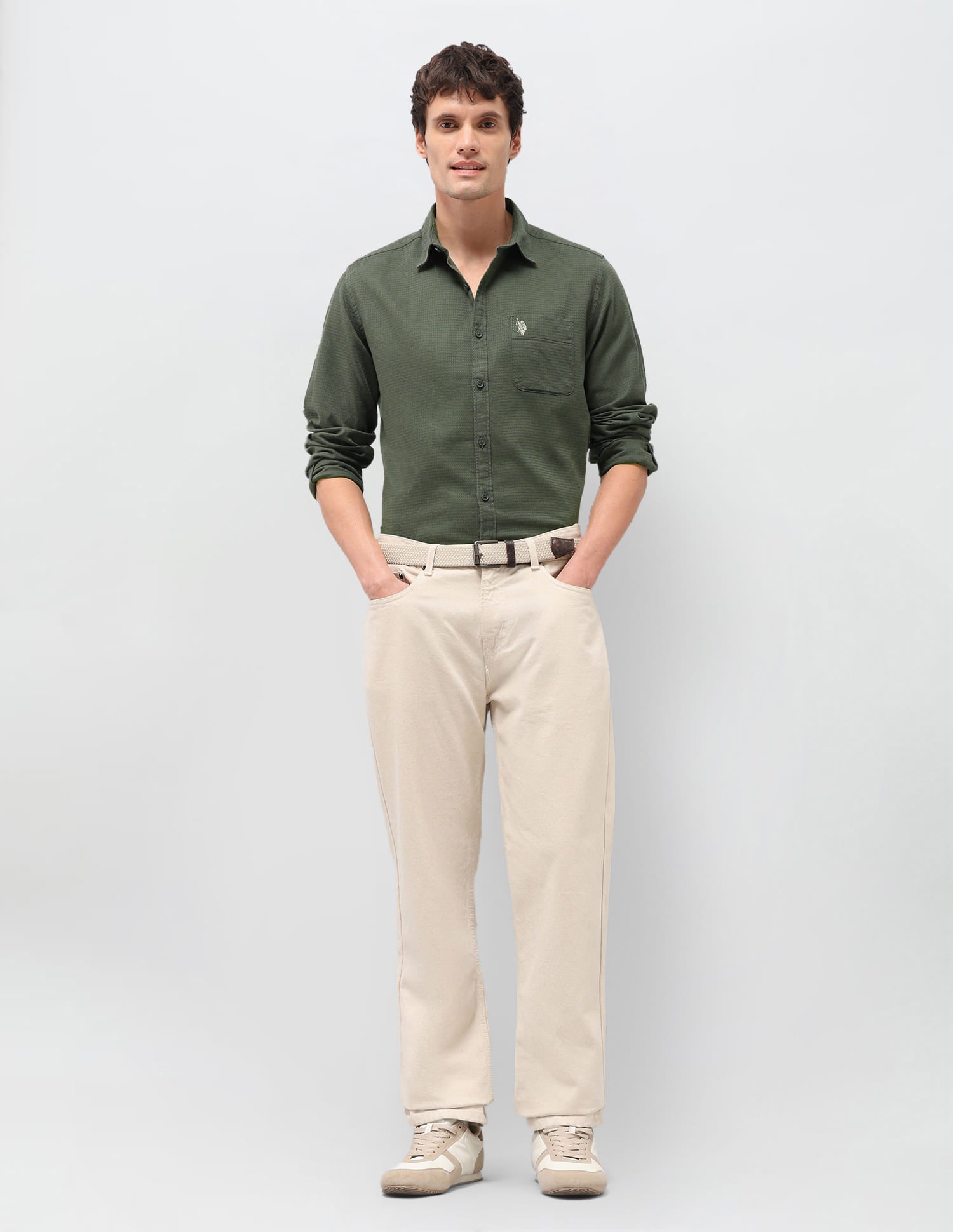 Solid Regular Fit Shirt Green - U.S. Polo Assn. India | Large