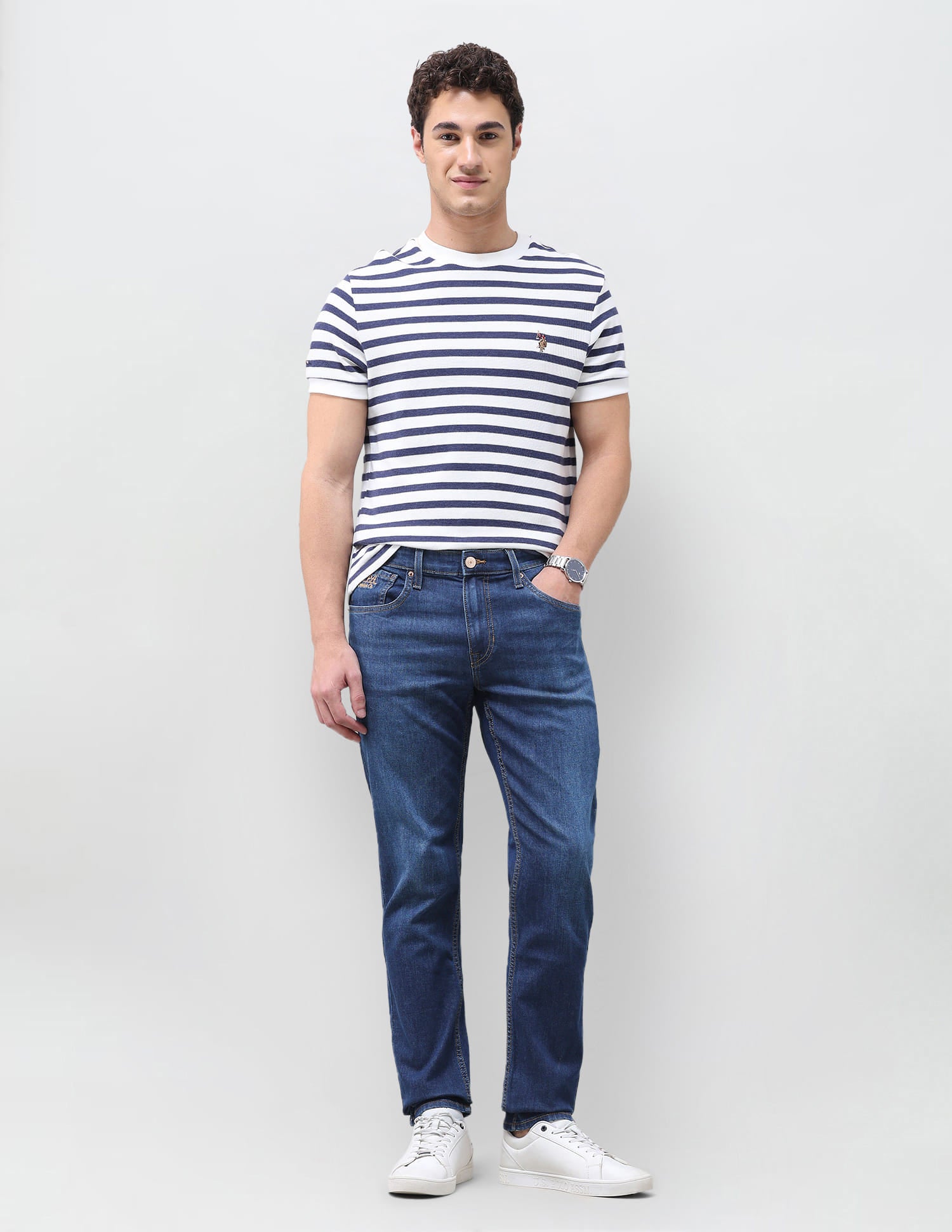 Solid Slim Tapered Fit Jeans Blue - U.S. Polo Assn. India | Large