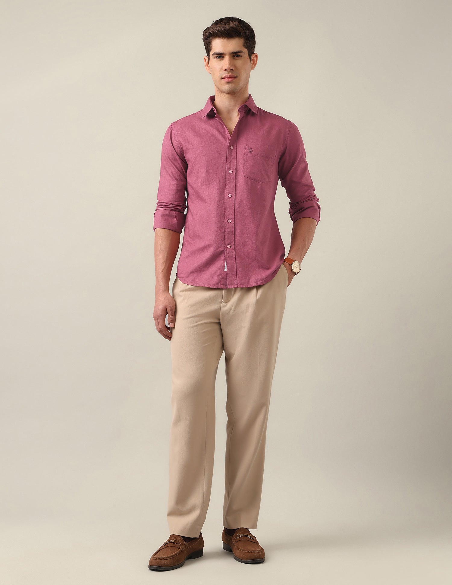 Tailored Fit Solid Shirt Mauve - U.S. Polo Assn. India | Large