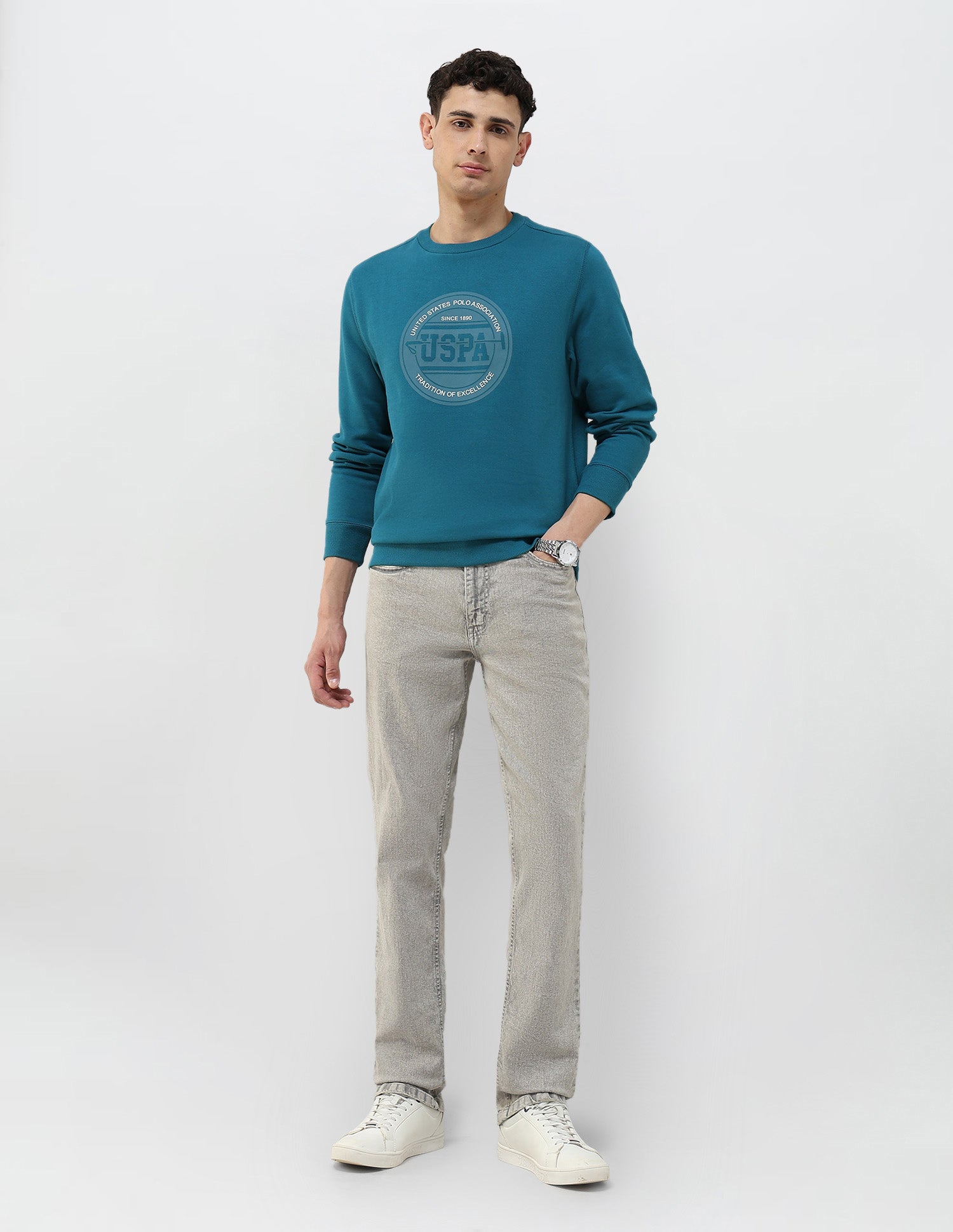 Brand Printed Regular Fit Sweatshirt Blue - U.S. POLO ASSN. | Large