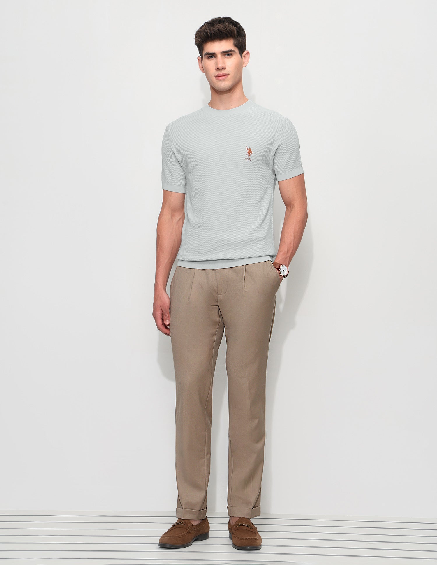 Textured Slim Fit T-Shirt Grey - U.S. Polo Assn. India | Large
