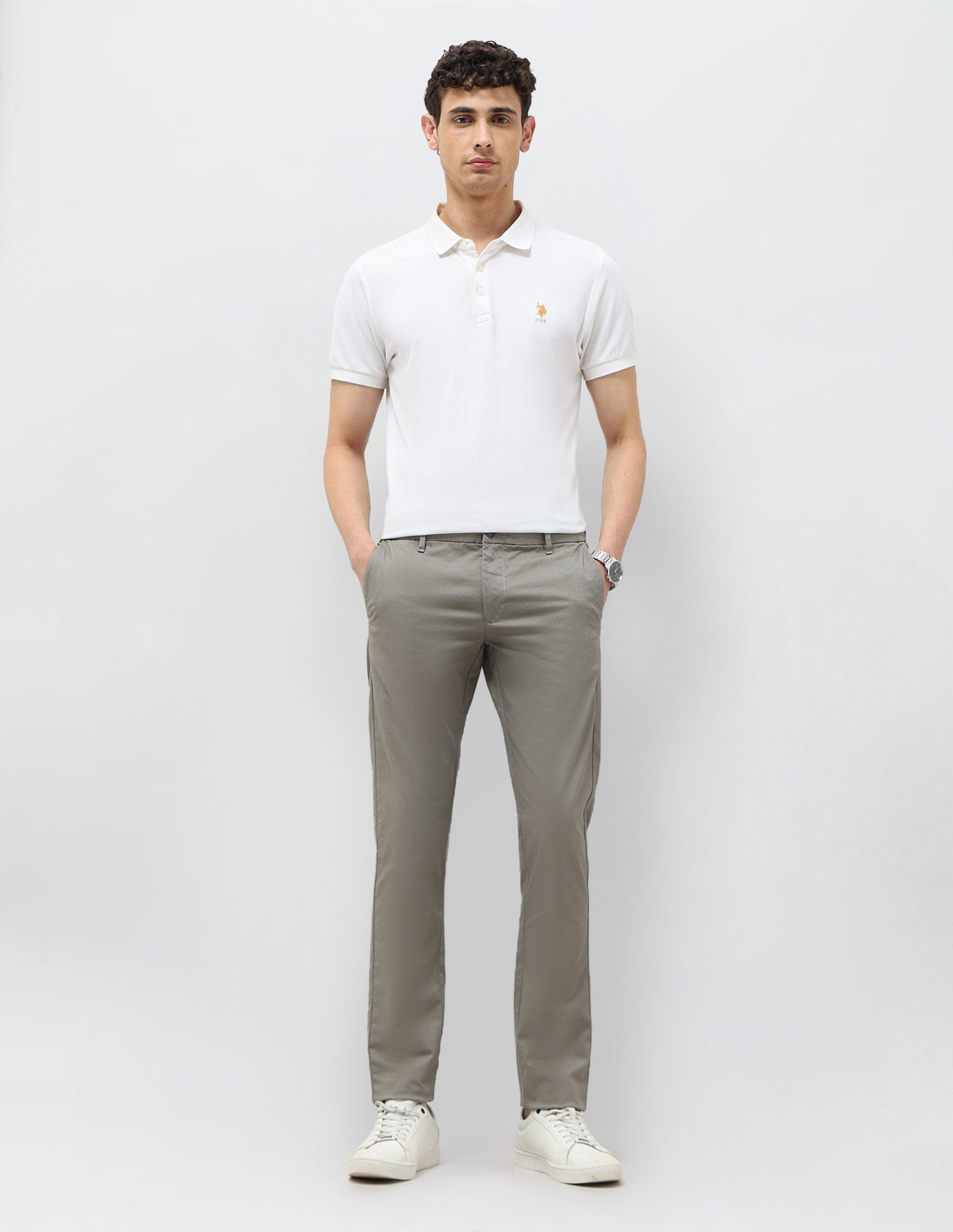 Textured Slim Fit Trousers Dark Grey - U.S. POLO ASSN. | Large