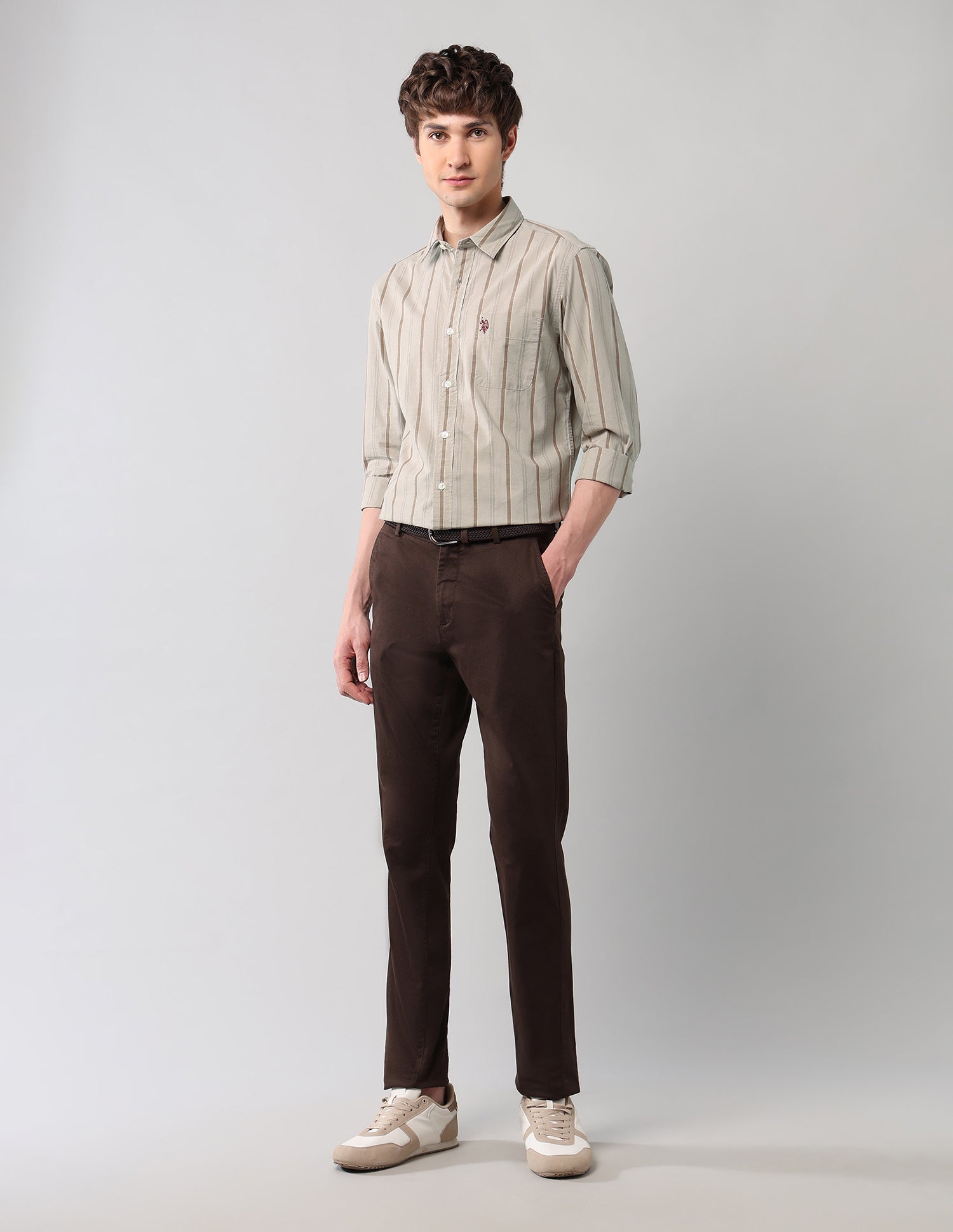 Vertical Striped Regular Fit Shirt Khaki - U.S. Polo Assn. India | Large