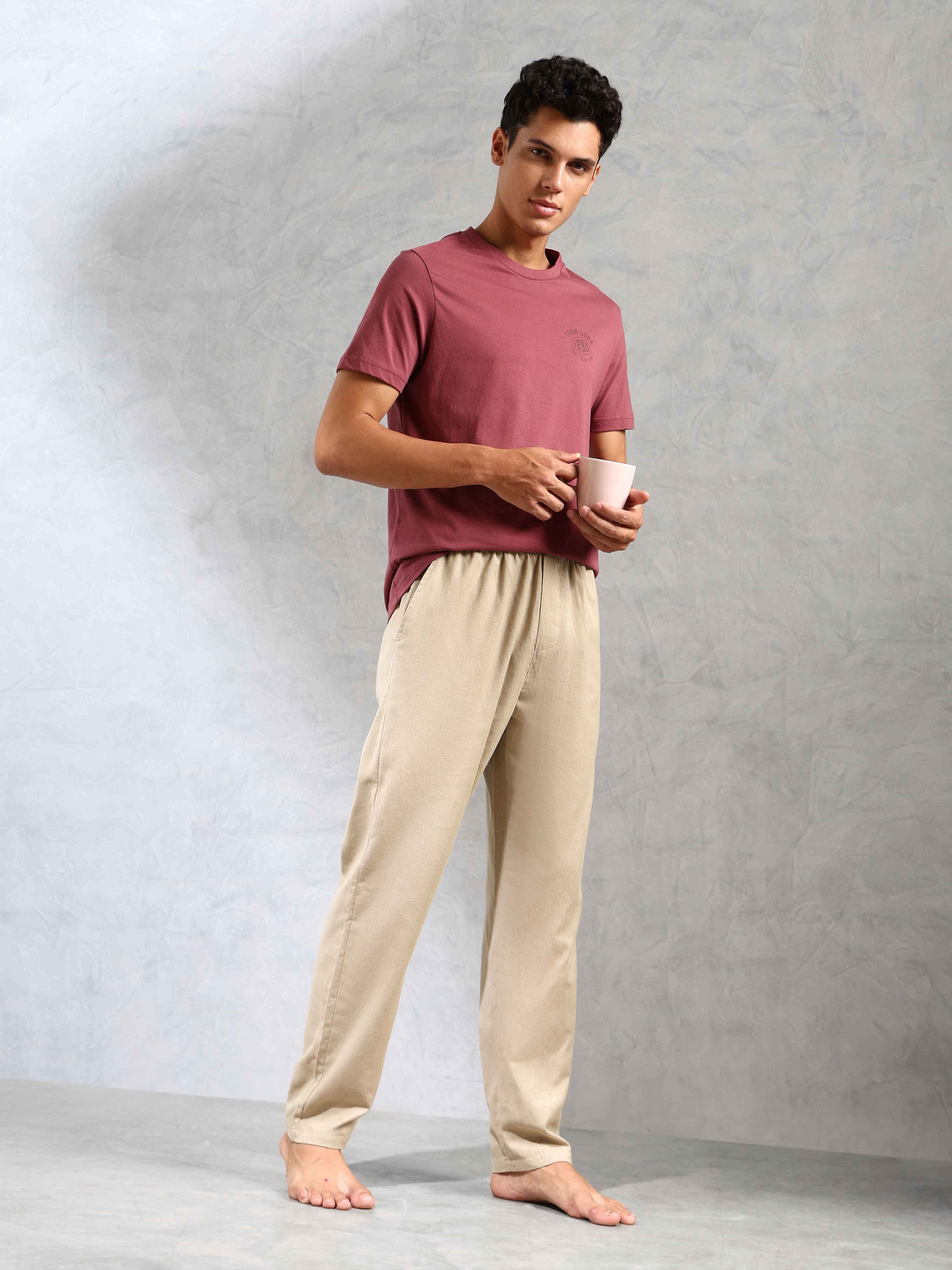Relaxed Fit Cotton Linen OELP8 Lounge Pants - Pack Of 1 Light Taupe - U.S. POLO ASSN. | Large