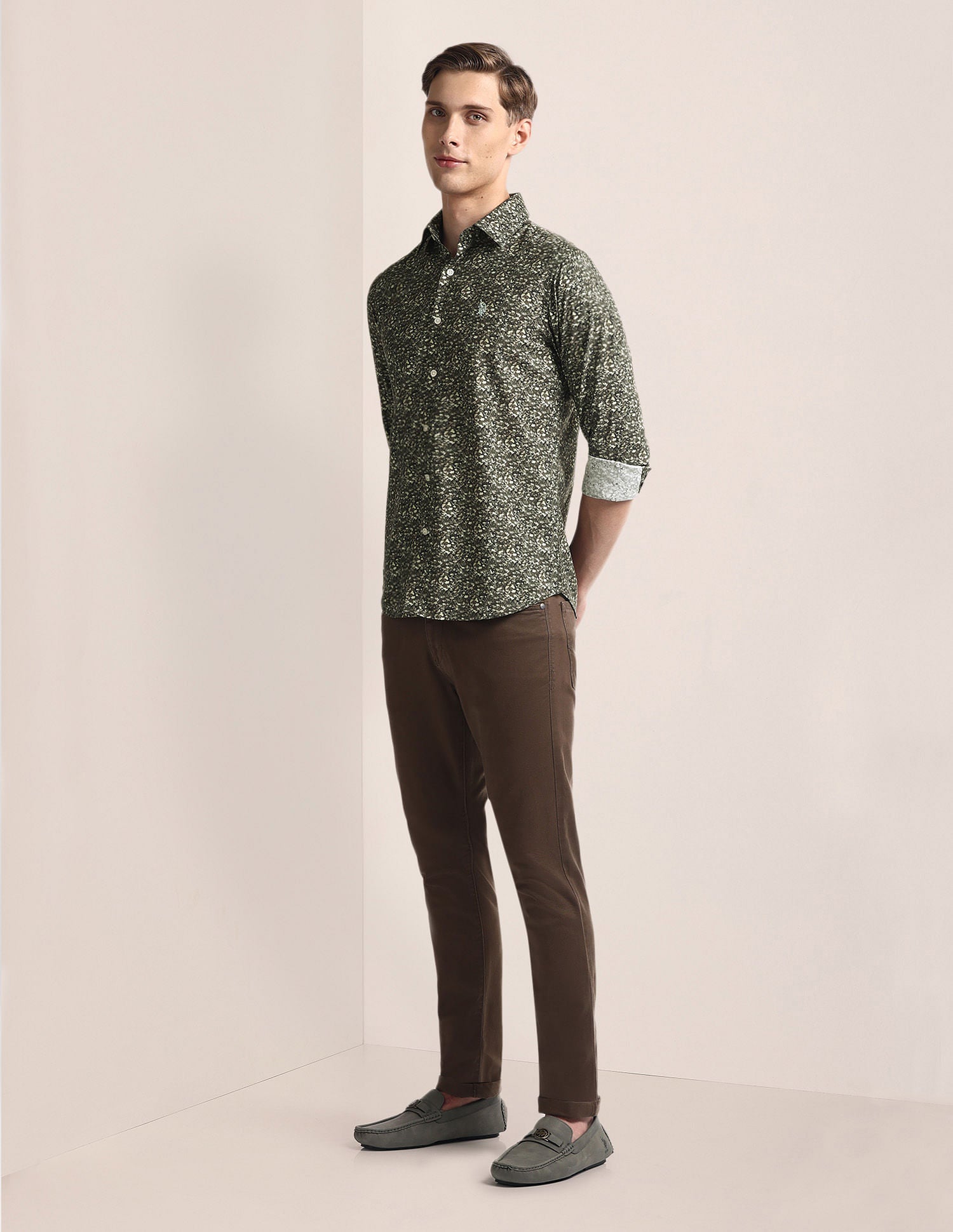 Floral Print Cotton Modal Shirt Green - U.S. Polo Assn. India | Large