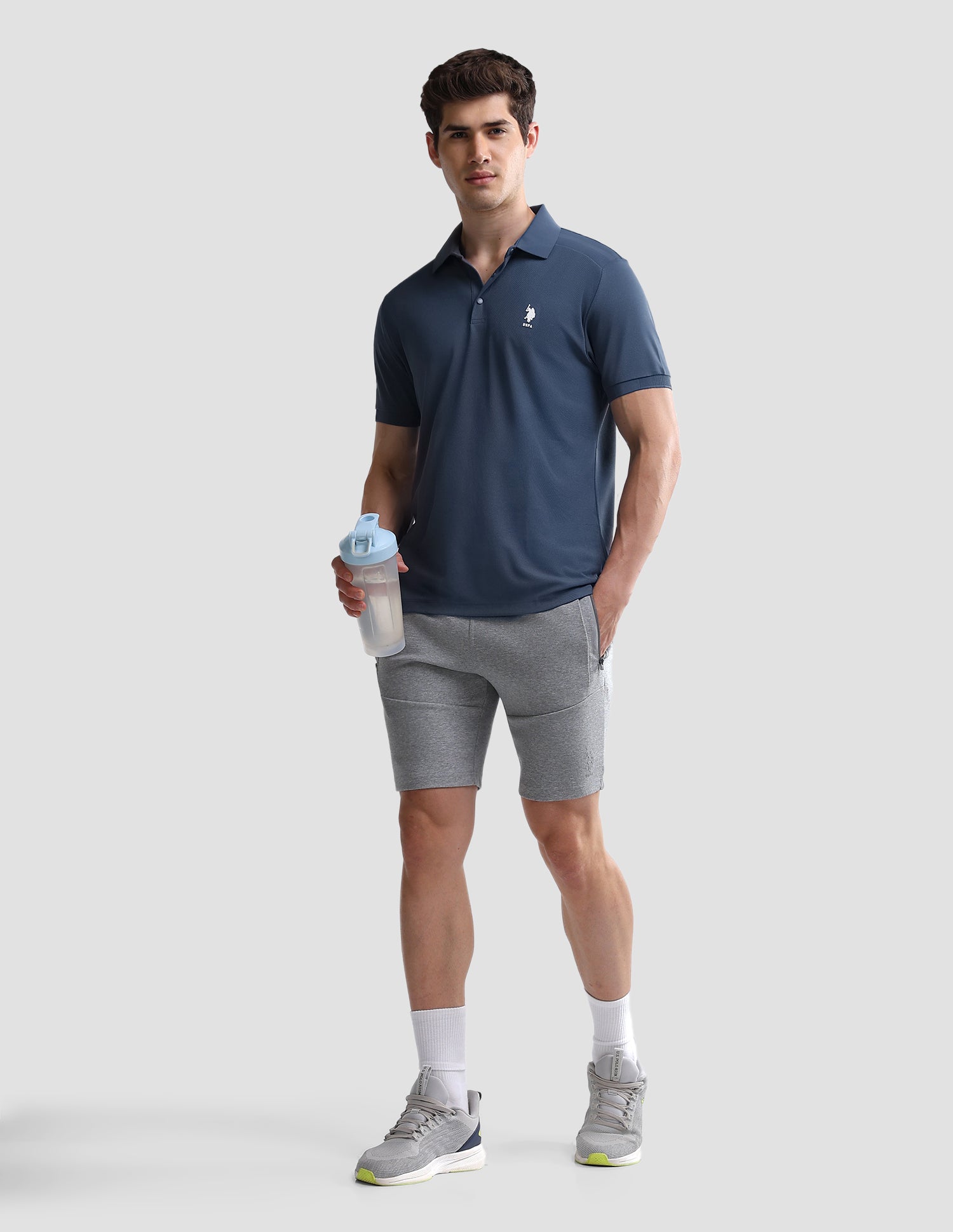 Solid Slim Fit Active Polo Shirt Blue - U.S. Polo Assn. India | Large