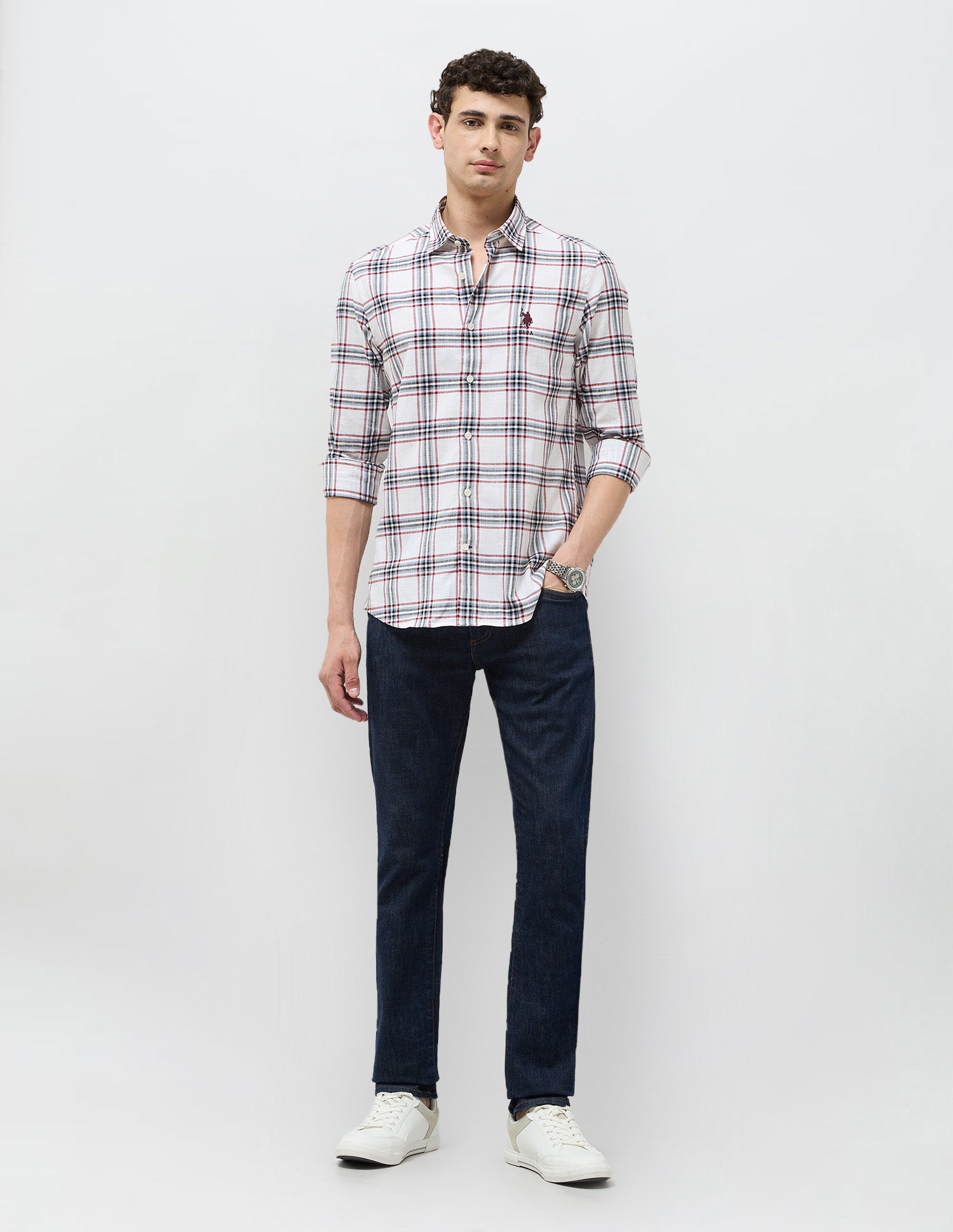 Grid Tattersall Checked Regular Fit Shirt Off White - U.S. POLO ASSN. | Large