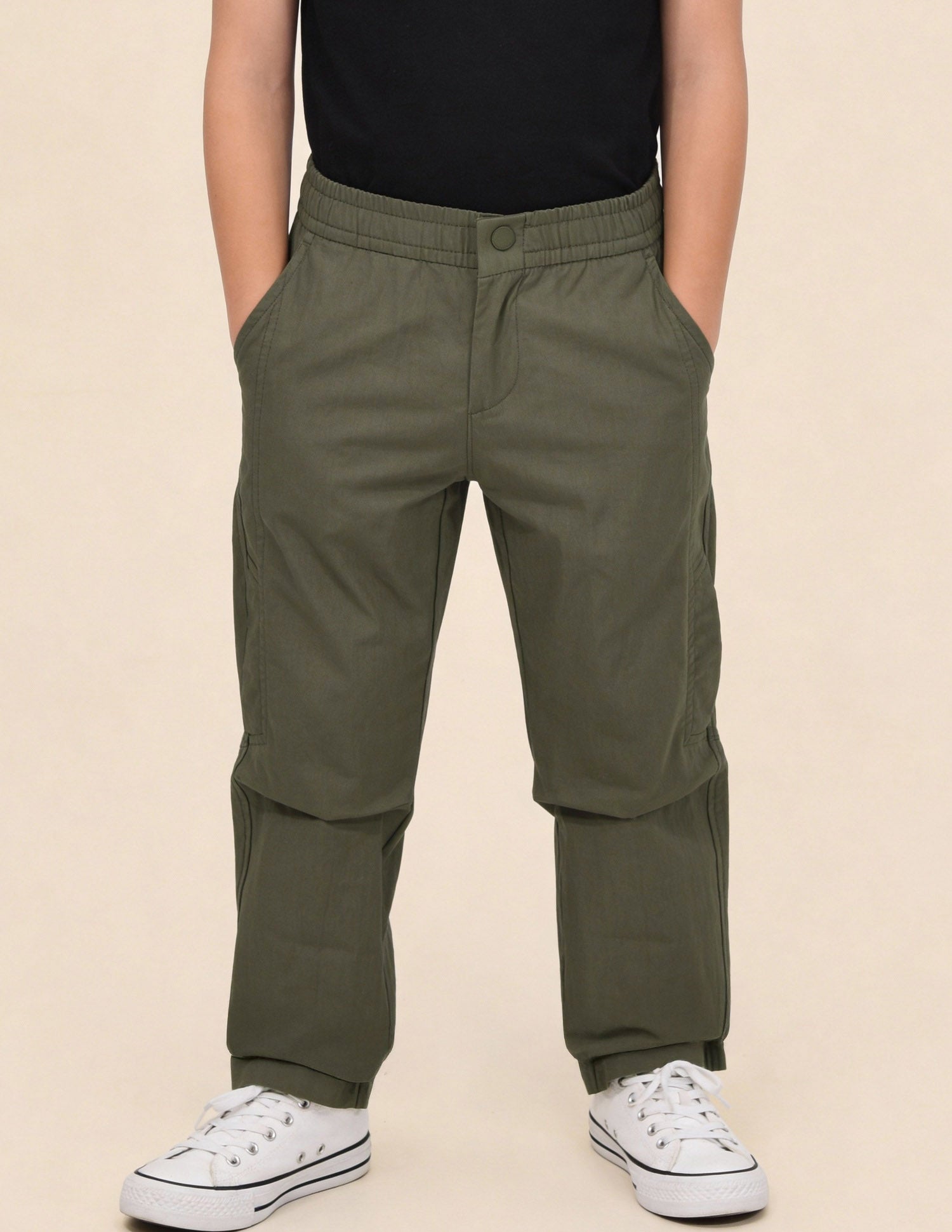 Boys Solid Relaxed Fit Trousers Olive - U.S. Polo Assn. India | Large