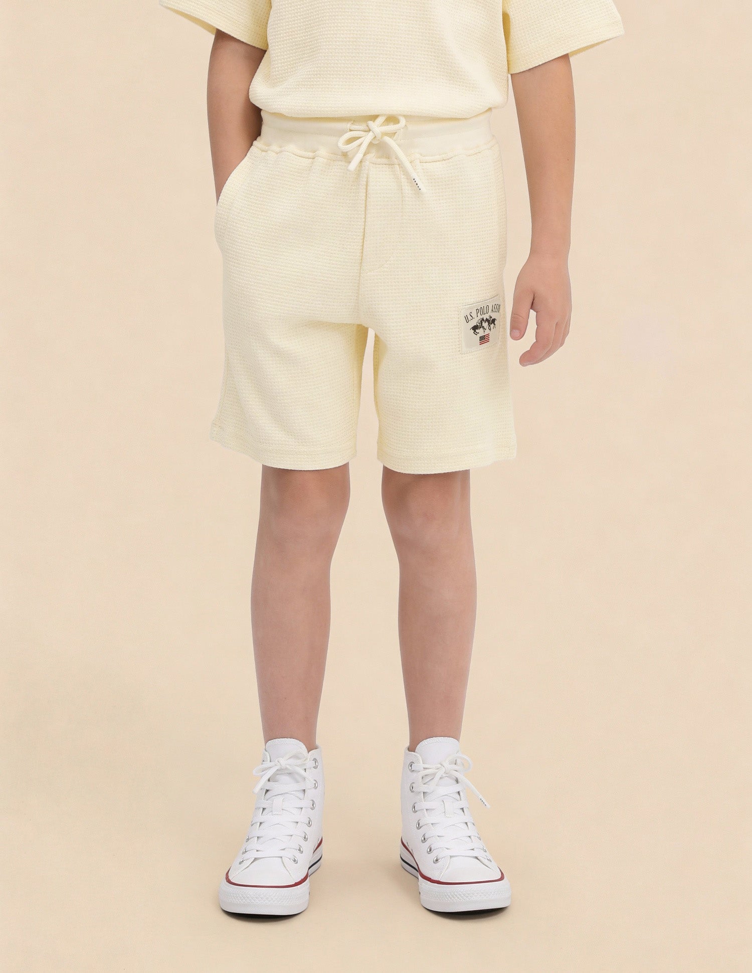 Boys Textured Regular Fit Shorts Off White - U.S. Polo Assn. India | Large