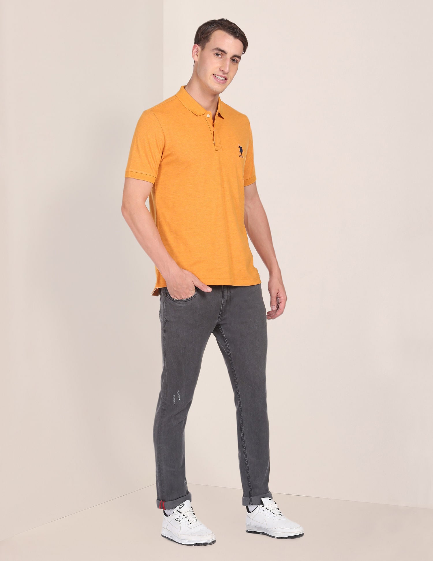 Pure Cotton Solid Polo Shirt Mustard - U.S. Polo Assn. India | Large
