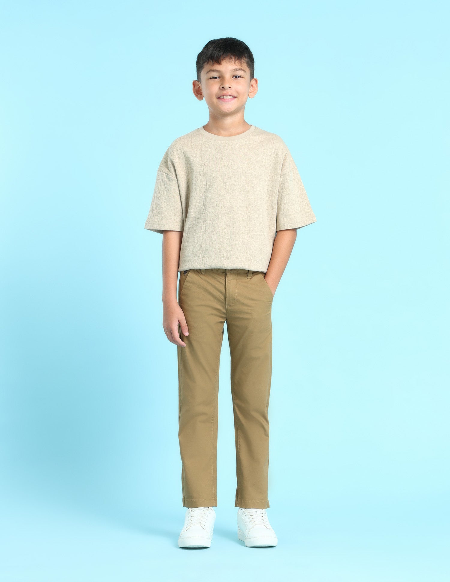 Boys Light Brown Mid Rise Twill Weave Solid Trousers Light Brown - U.S. POLO ASSN. | Large