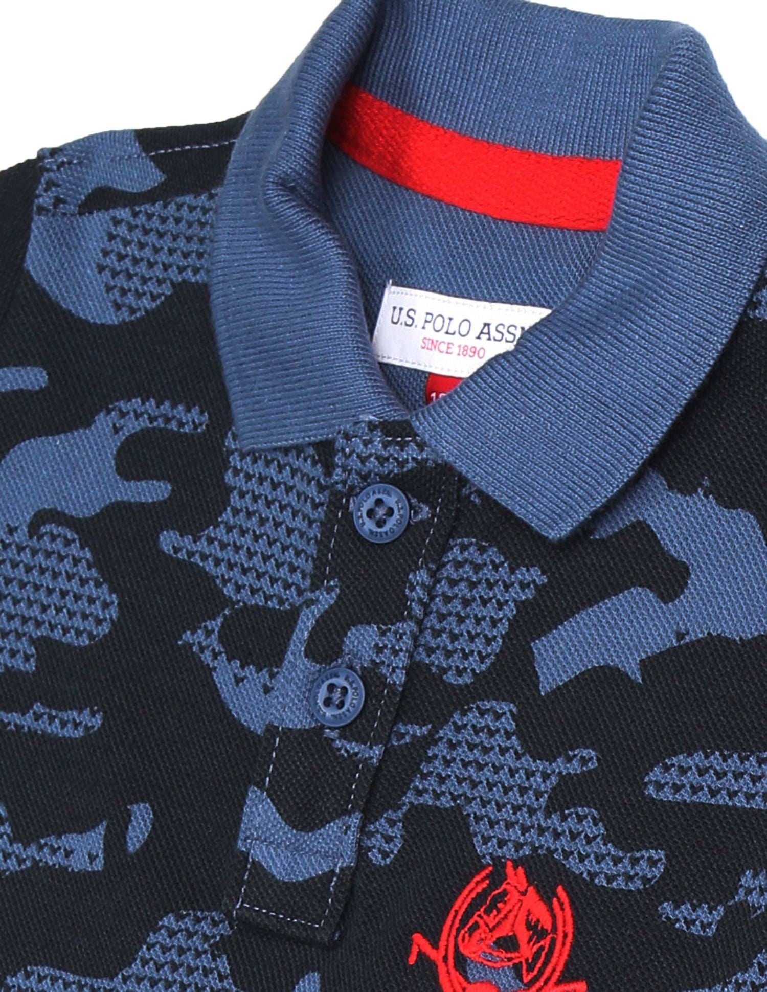 Boys Blue Pique Printed Polo Shirt Blue - U.S. Polo Assn. India | Large