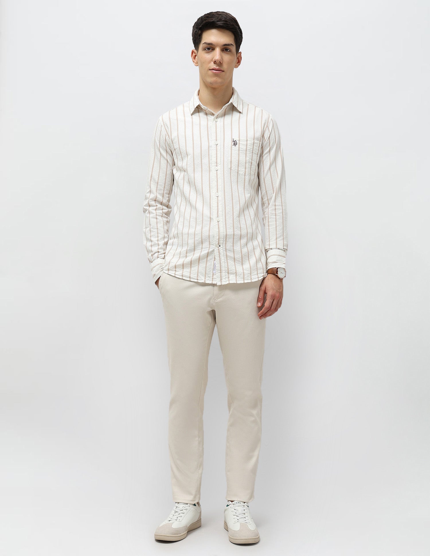 Vertical Striped Seersucker Shirt Off-White - U.S. Polo Assn. India | Large