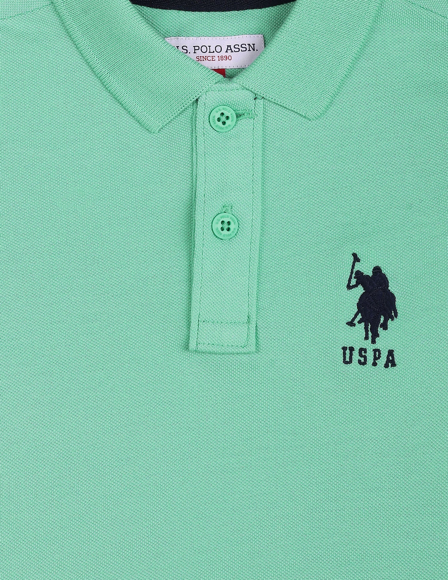 Pure Cotton Solid Polo Shirt Green - U.S. POLO ASSN. | Large