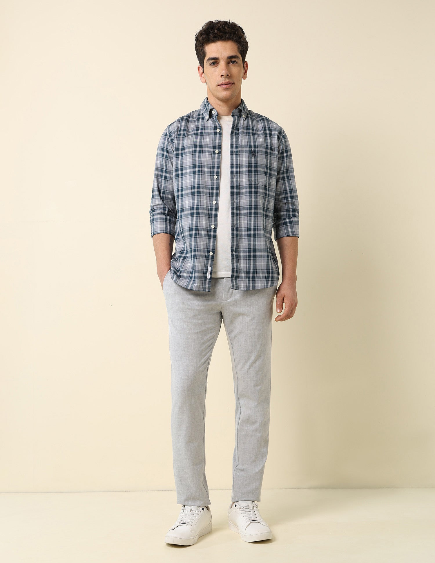 Pure Cotton Grid Tattersall Checked Shirt Grey - U.S. POLO ASSN. | Large