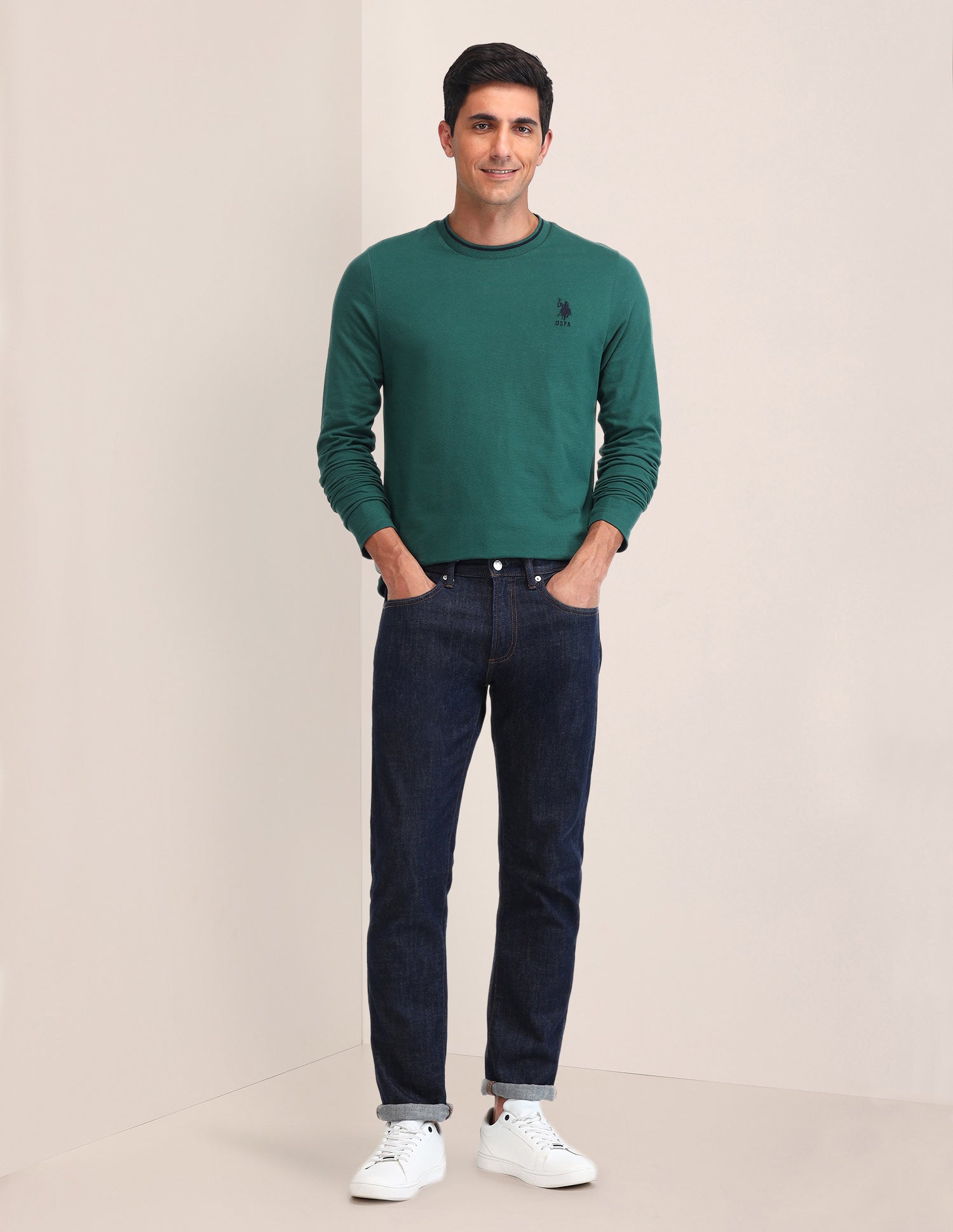 Solid Pattern Slim Fit T-Shirt Green - U.S. Polo Assn. India | Large