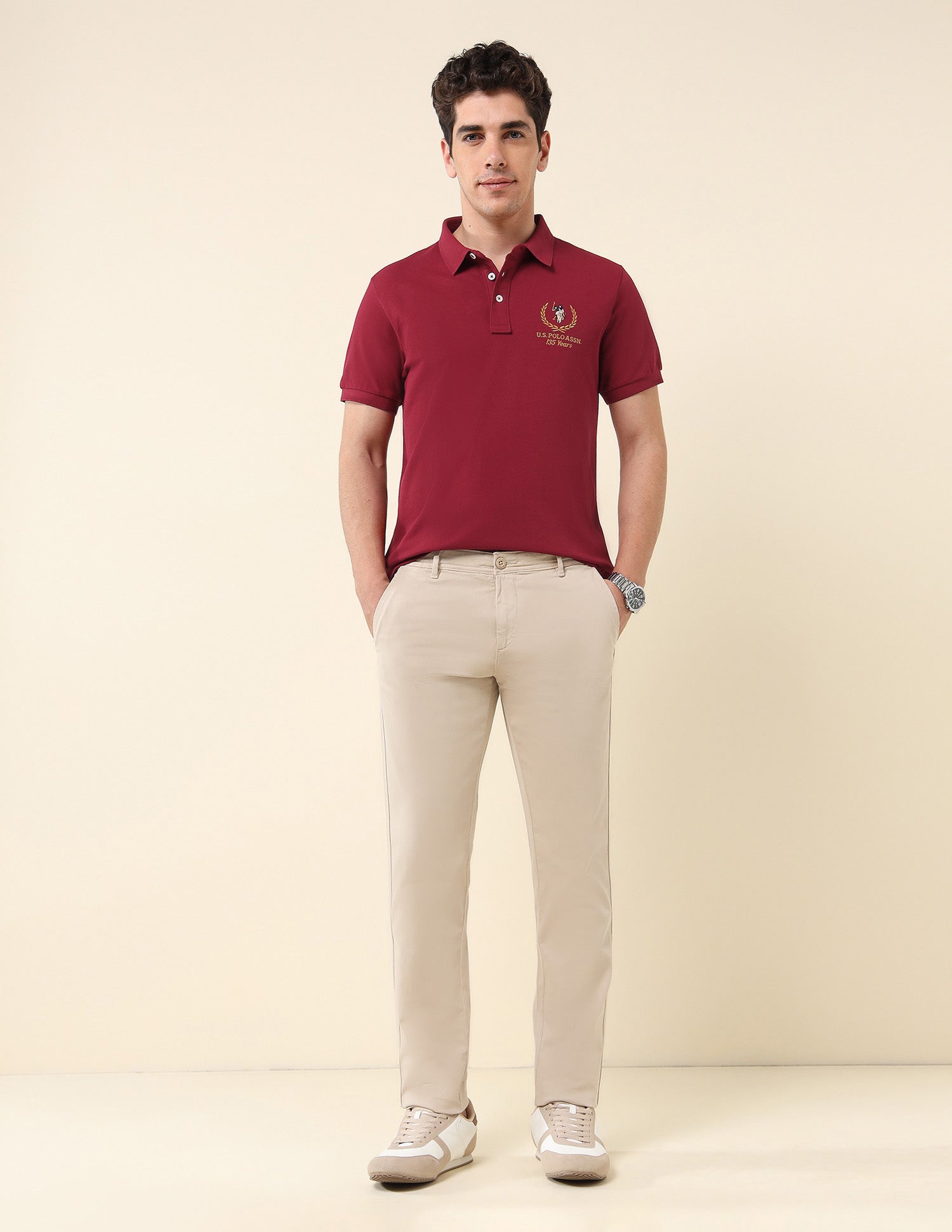 Textured Varsity Polo Shirt Red - U.S. Polo Assn. India | Large
