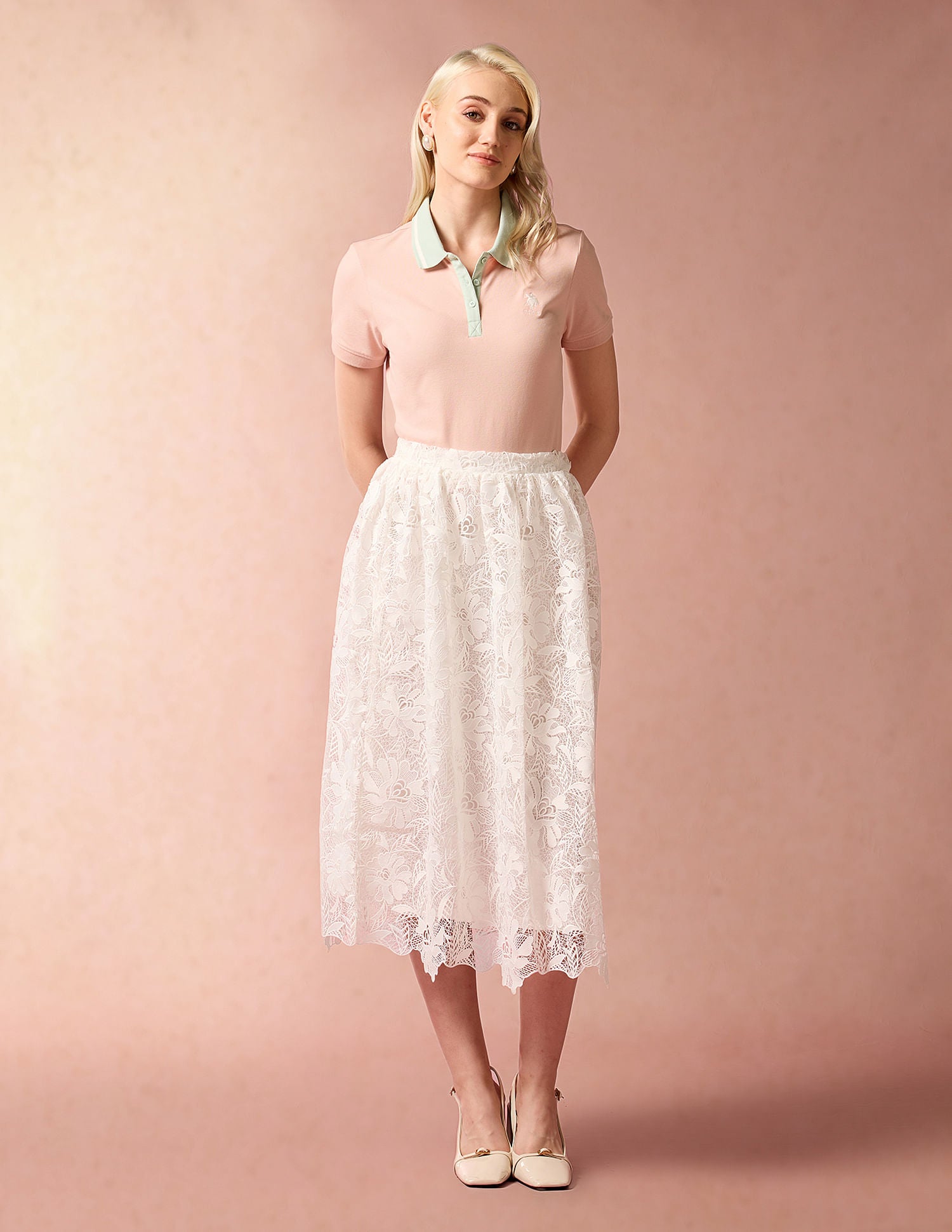 Contrast Collar Cotton Polo Shirt Pink - U.S. POLO ASSN. | Large