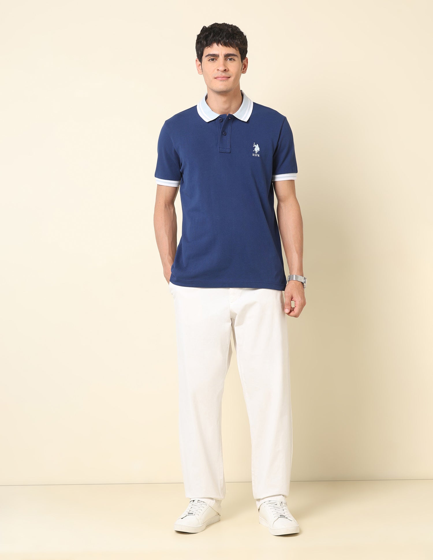 Pure Cotton Slim Fit Classic Polo Shirt Dark Blue - U.S. Polo Assn. India | Large