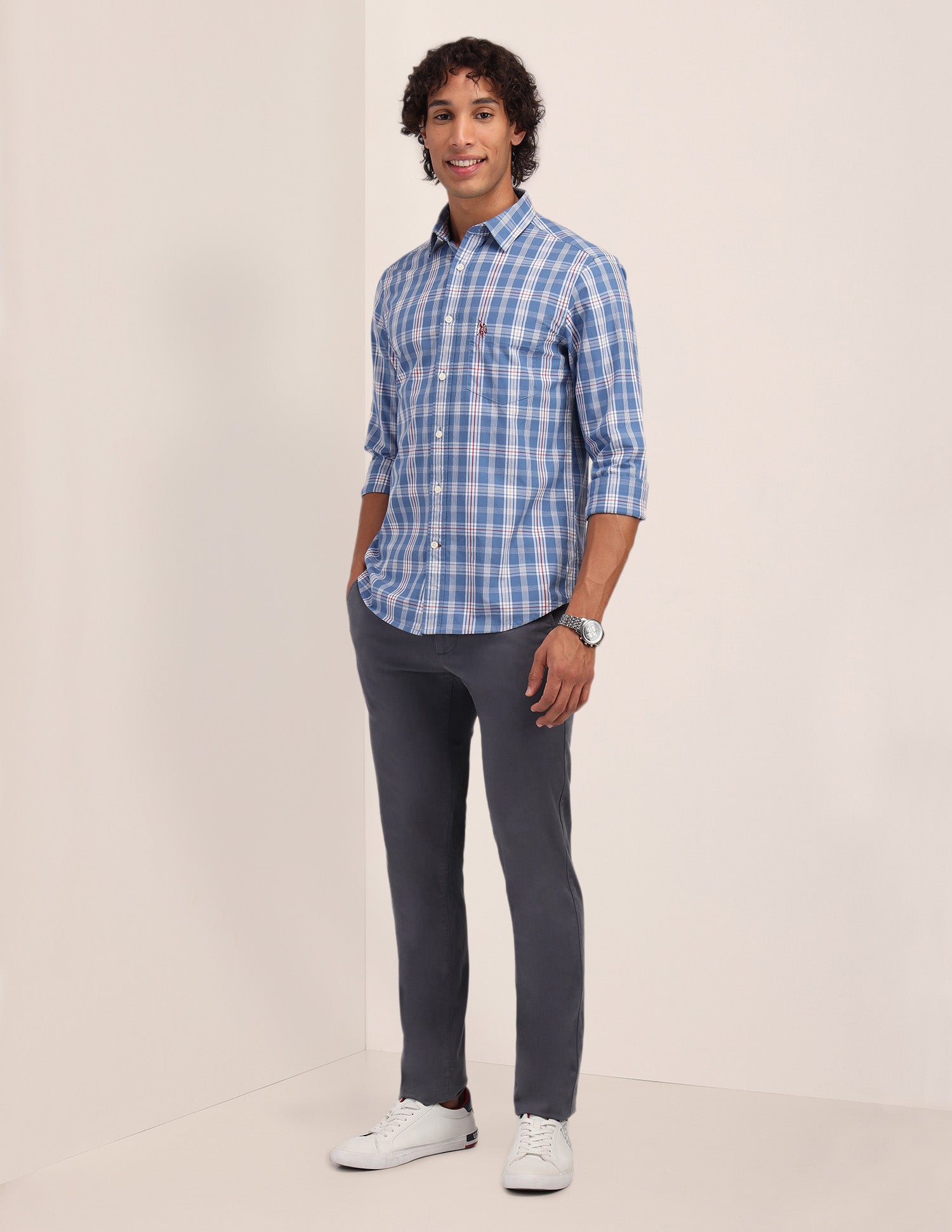 Plaid Checked Poplin Shirt Blue - U.S. Polo Assn. India | Large