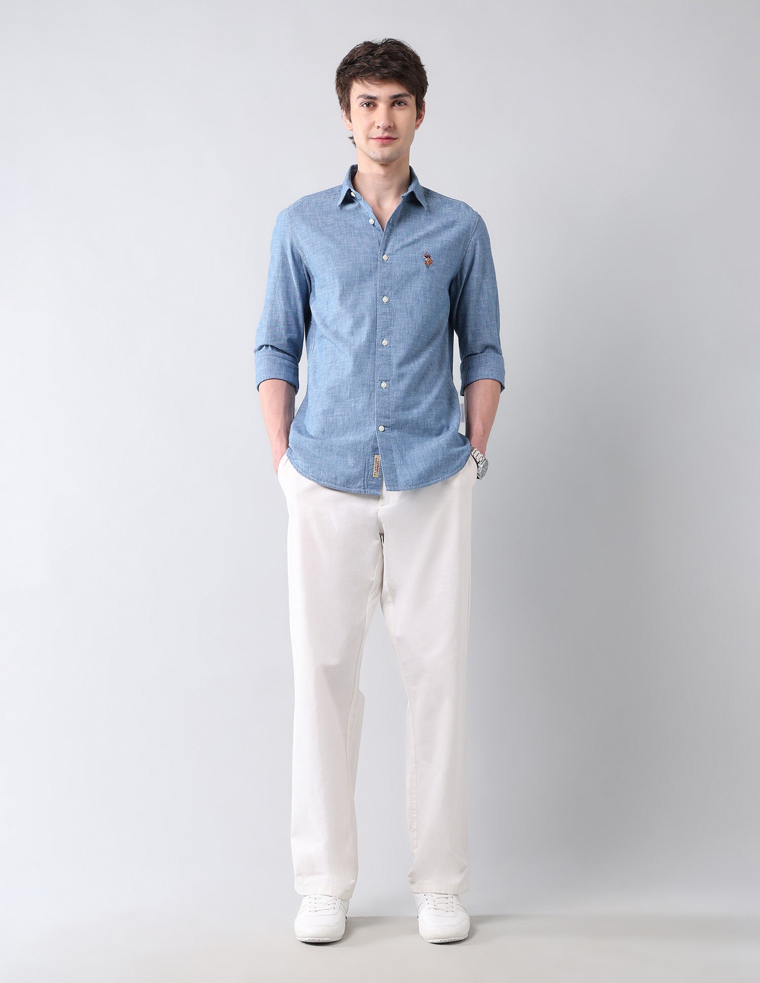 Solid Poplin Regular Fit Shirt Indigo - U.S. Polo Assn. India | Large