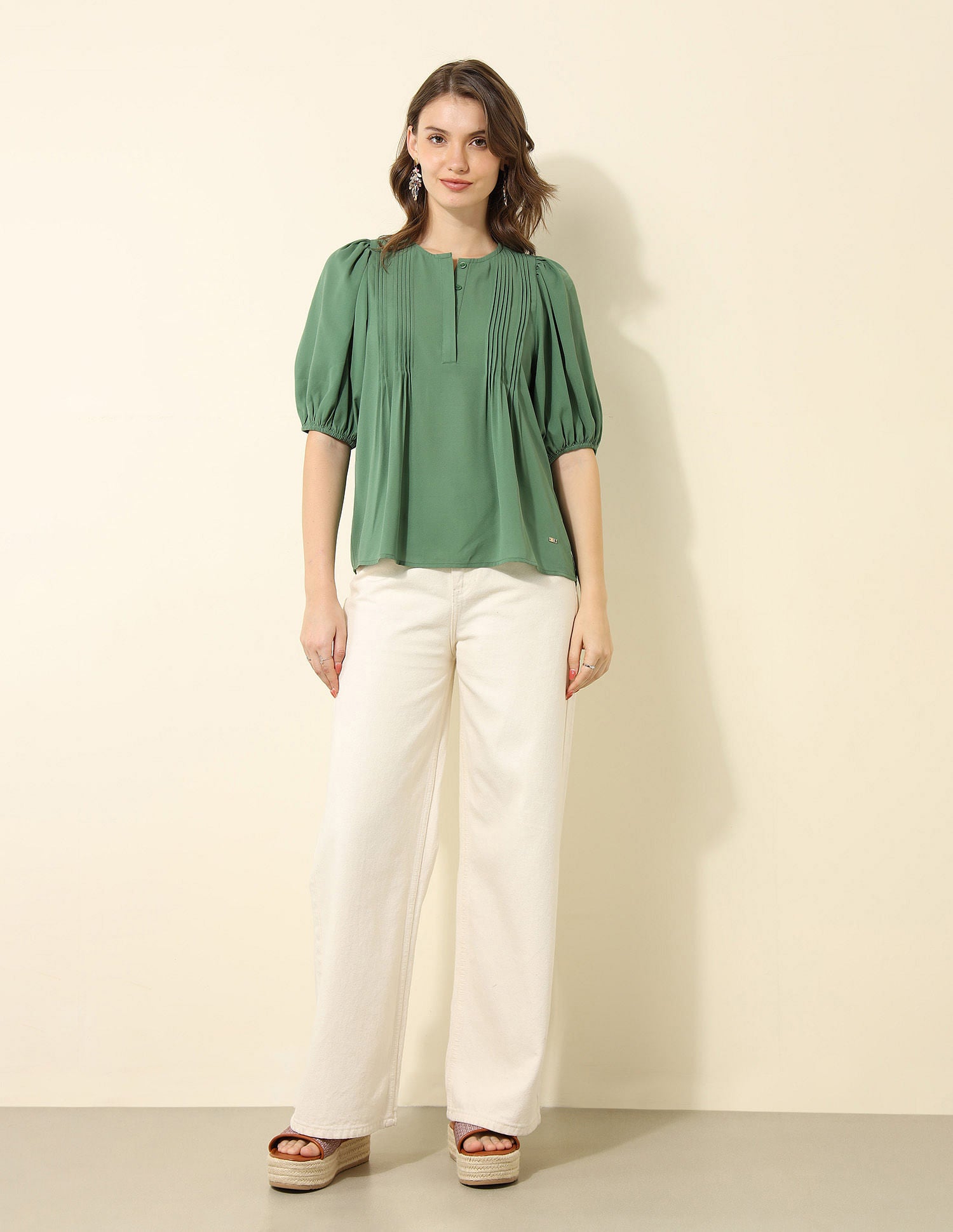 Pintucked Regular Fit Top Green - U.S. POLO ASSN. | Large