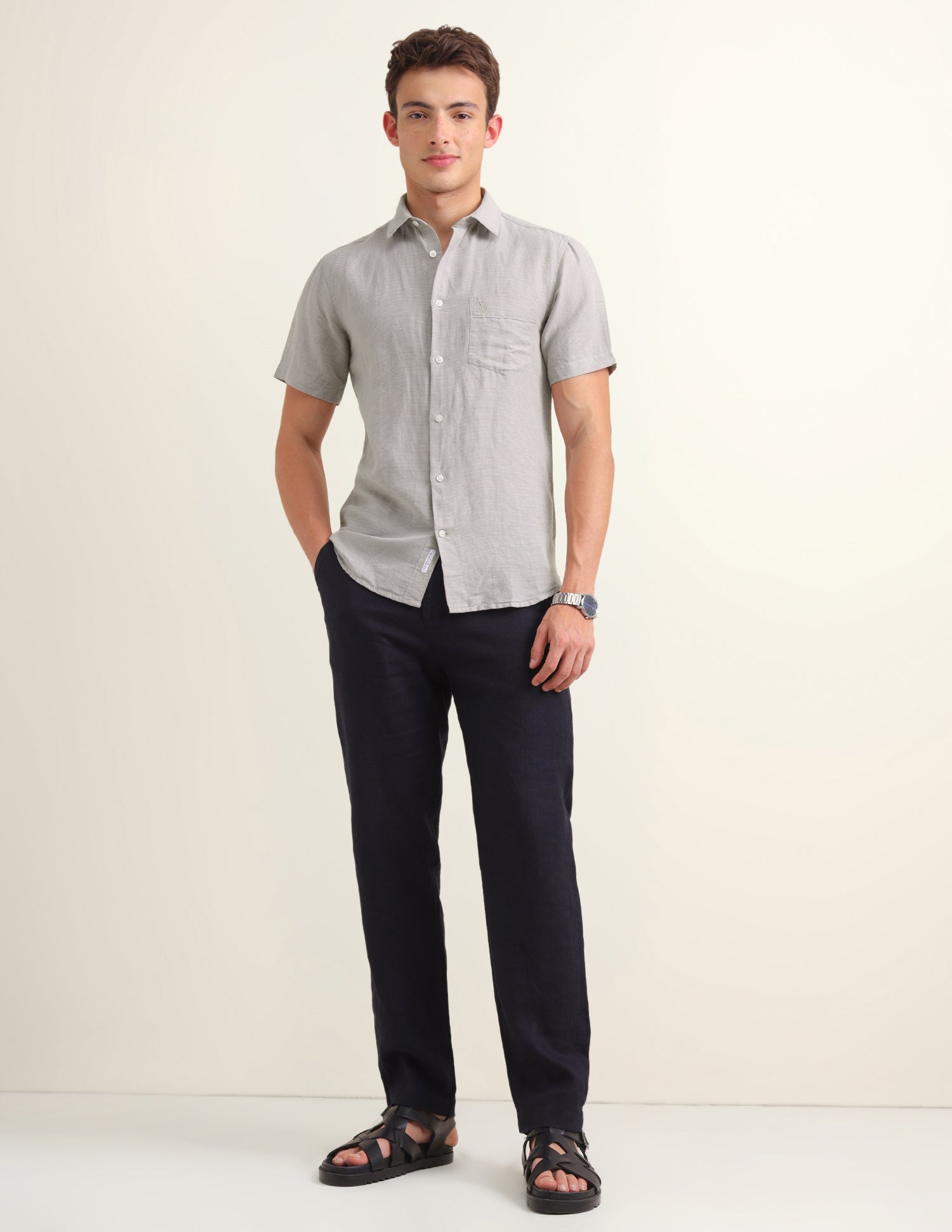 Solid Regular Fit Shirt Khaki - U.S. Polo Assn. India | Large