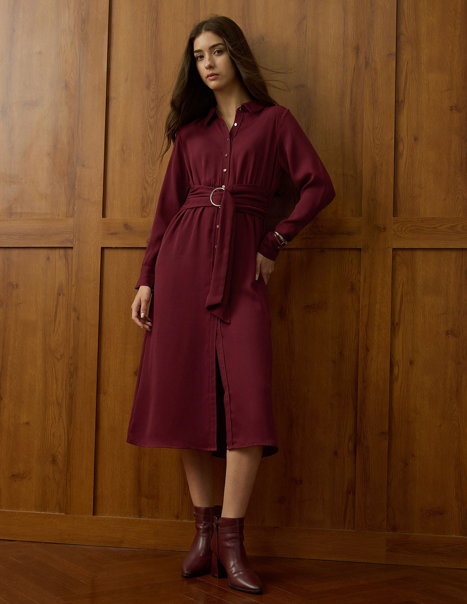 Solid Shirt Dress Cabernet - U.S. POLO ASSN. | Large