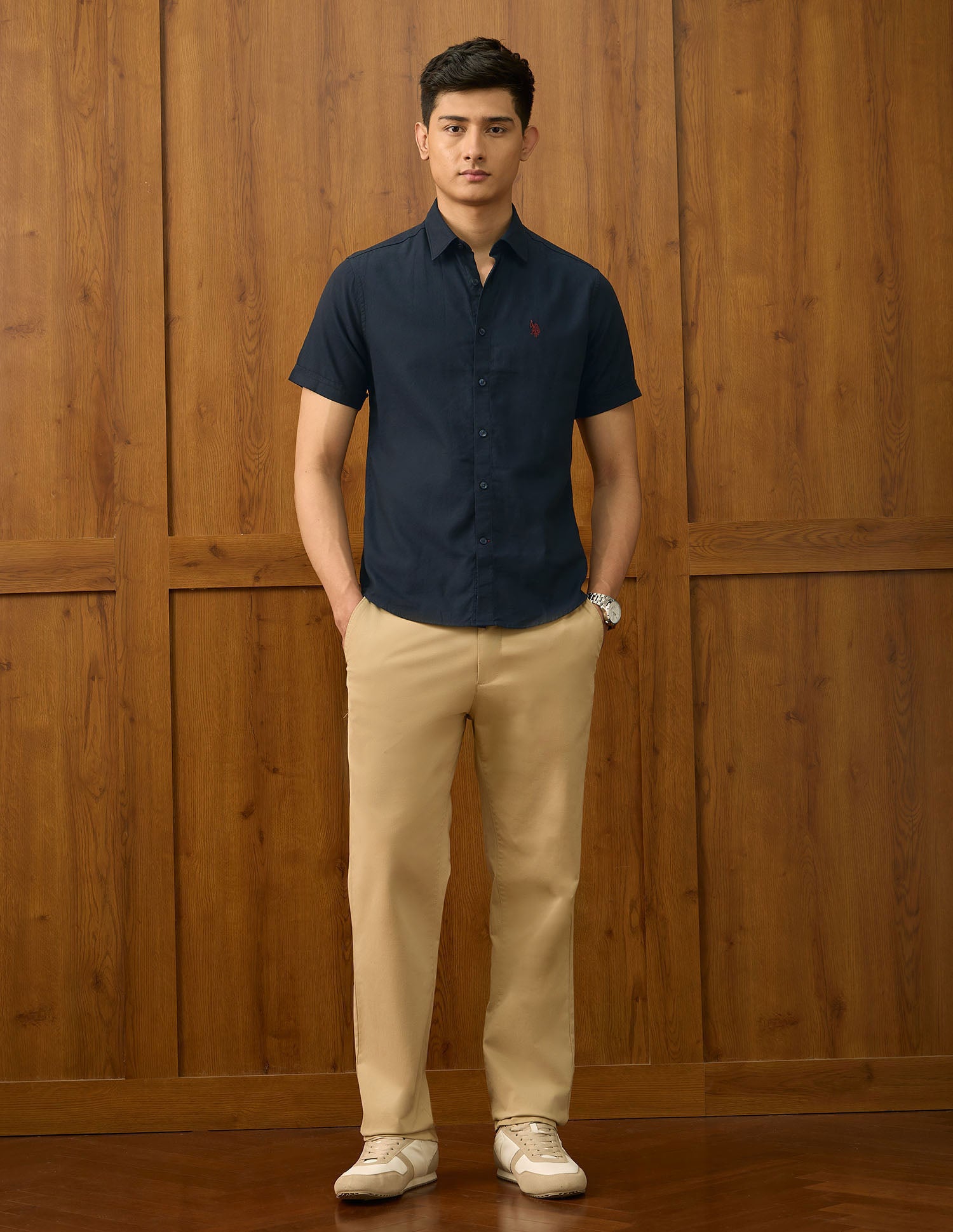 Textured Dobby Varsity Shirt Navy - U.S. POLO ASSN. | Large