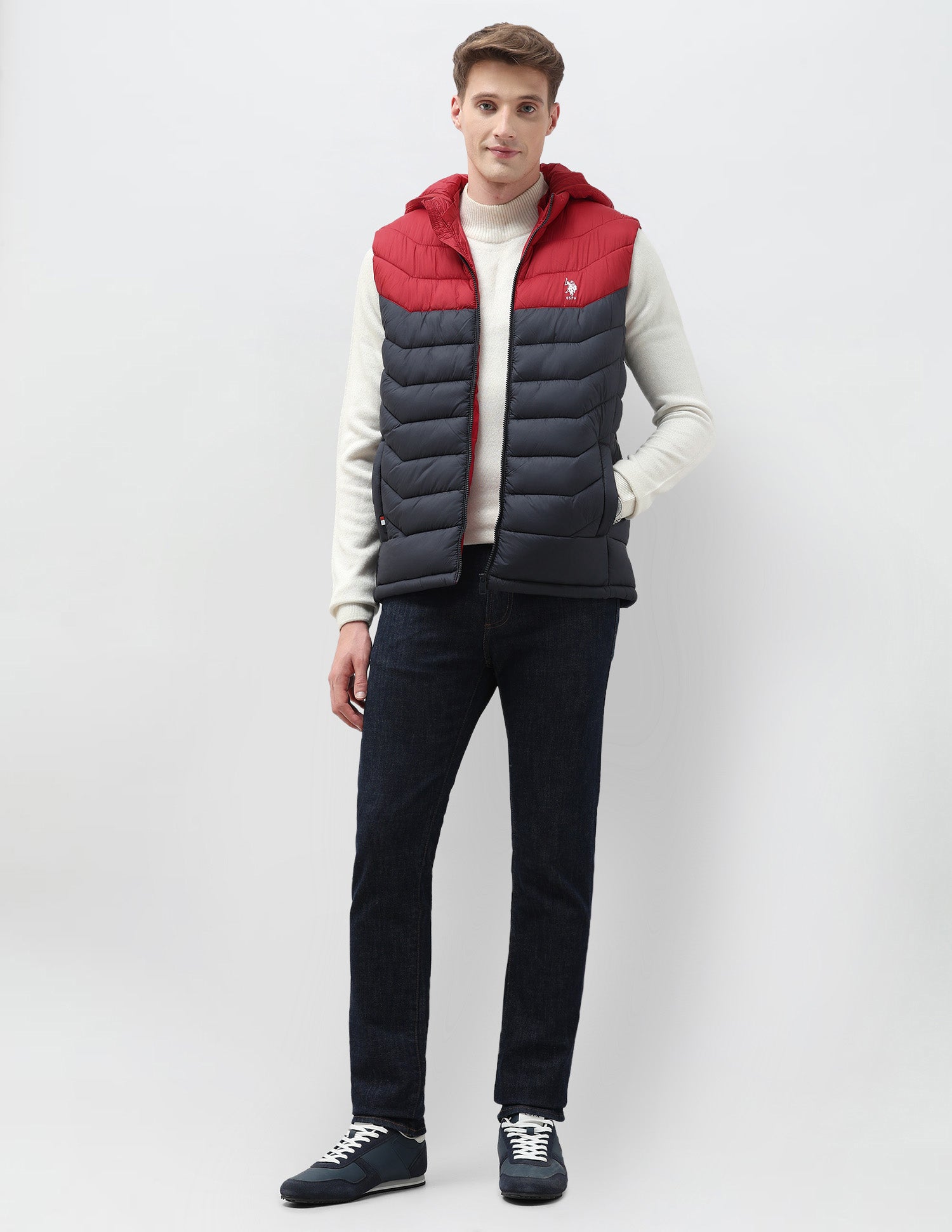 Colour Blocked Removable Hood Puffer Jacket Navy - U.S. POLO ASSN. | Large