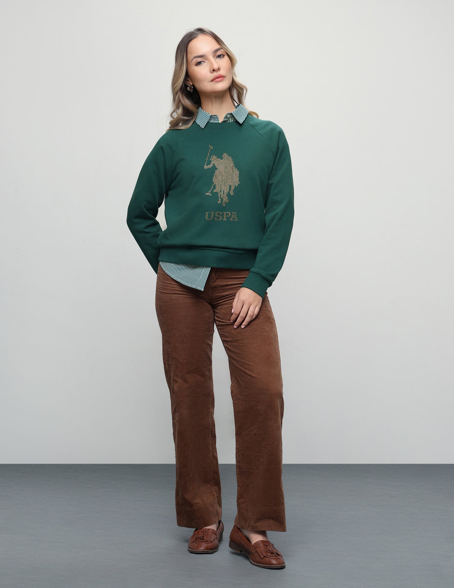 Brand Embellished Regular Fit Sweatshirt Dark Green - U.S. Polo Assn. India | Large