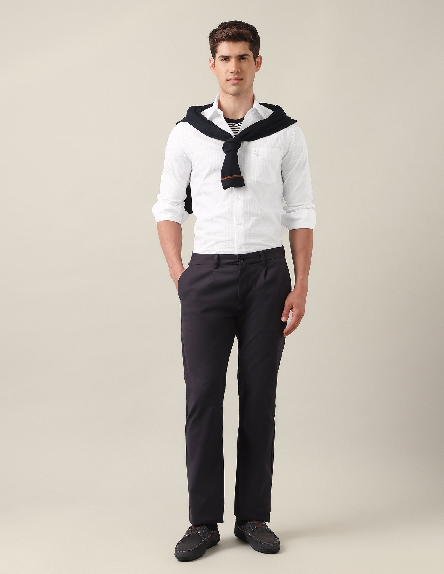 Tailored Fit Grid Tattersall Checked Shirt White - U.S. Polo Assn. India | Large