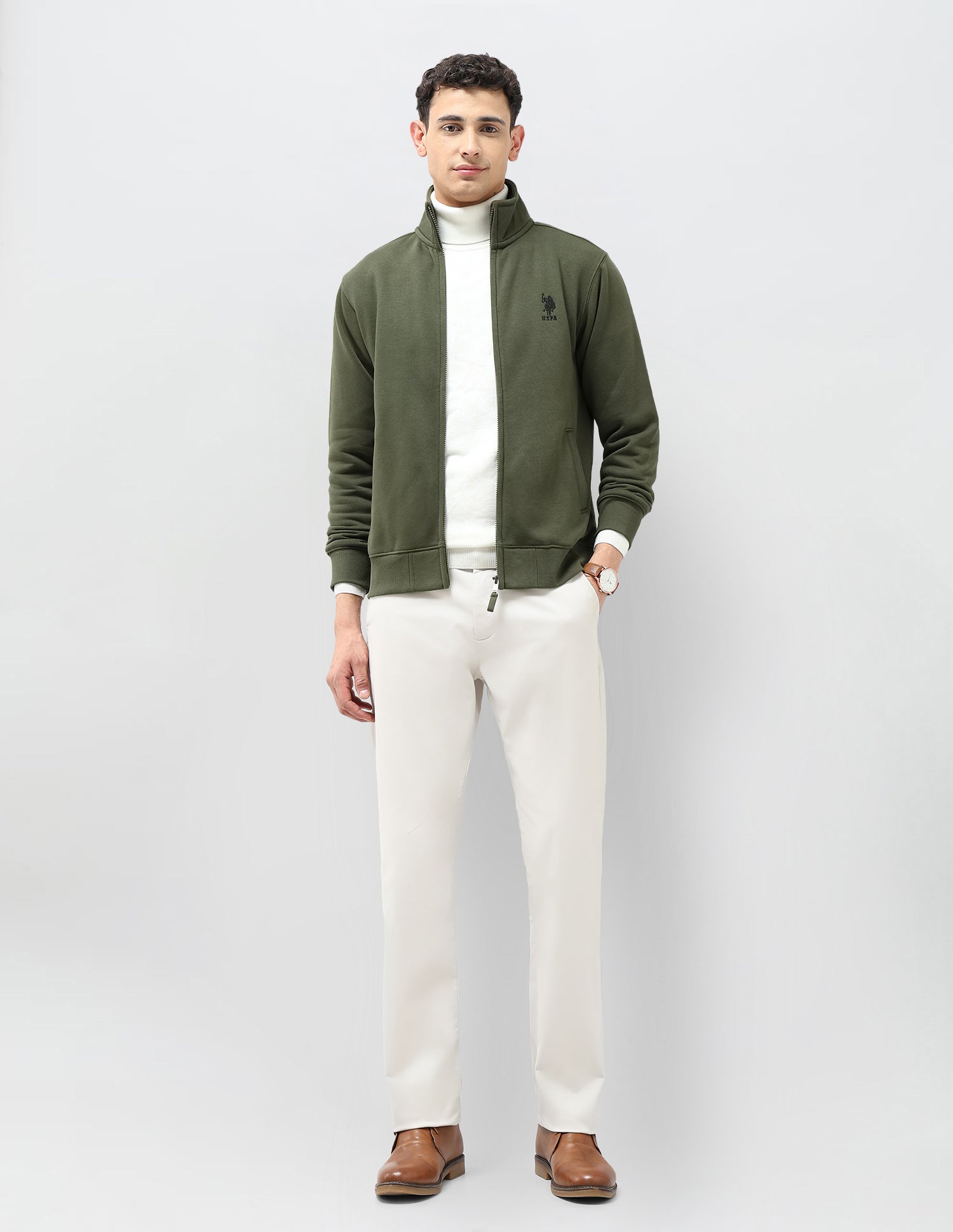 Solid Regular Fit Sweatshirt Olive - U.S. POLO ASSN. | Large