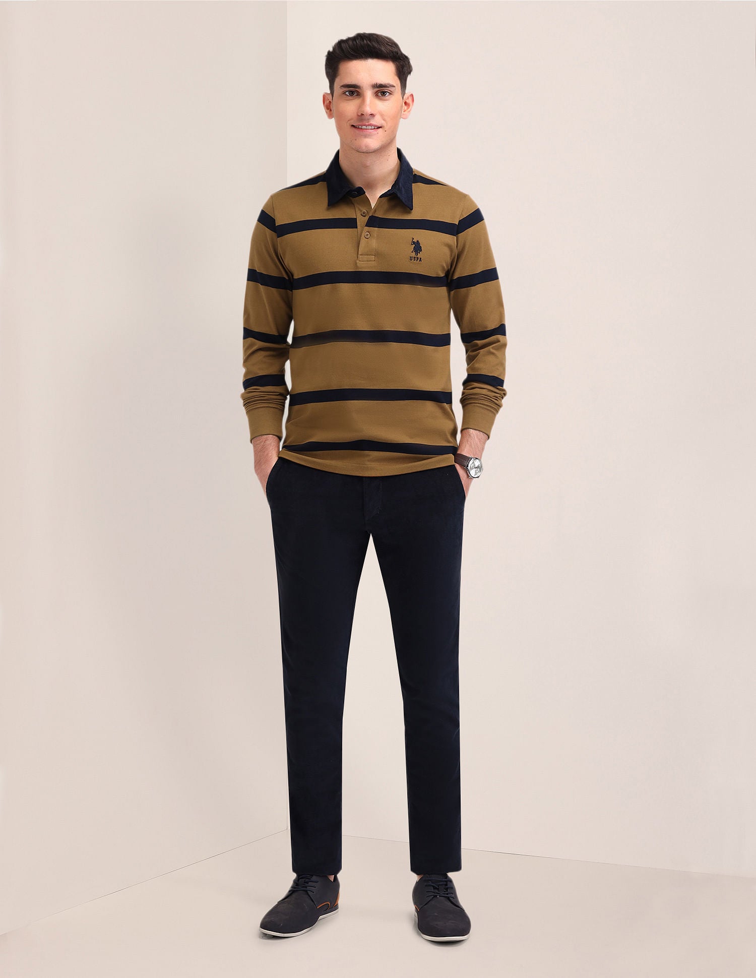 Horizontal Striped Slim Fit Polo Shirt Mustard - U.S. POLO ASSN. | Large