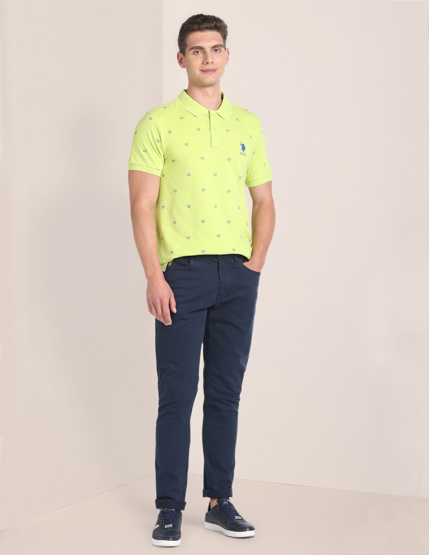 All Over Print Slim Fit Polo Shirt Light Green - U.S. Polo Assn. India | Large